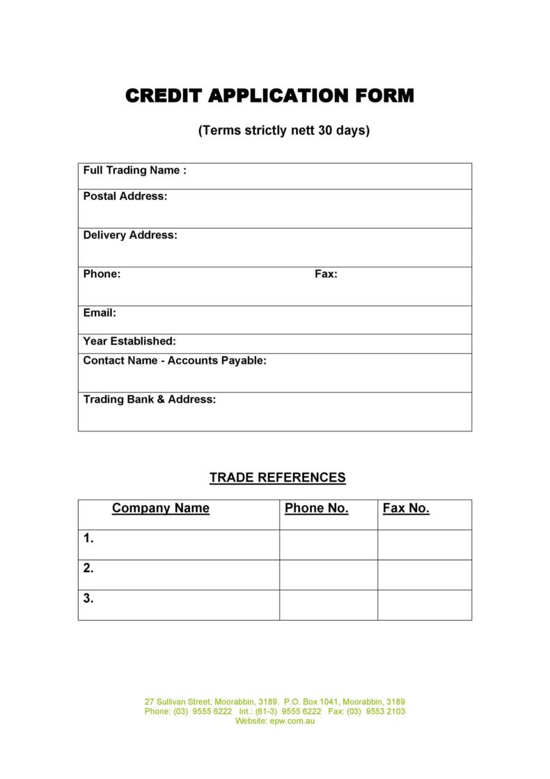 Credit Application Form Template Word Free Download