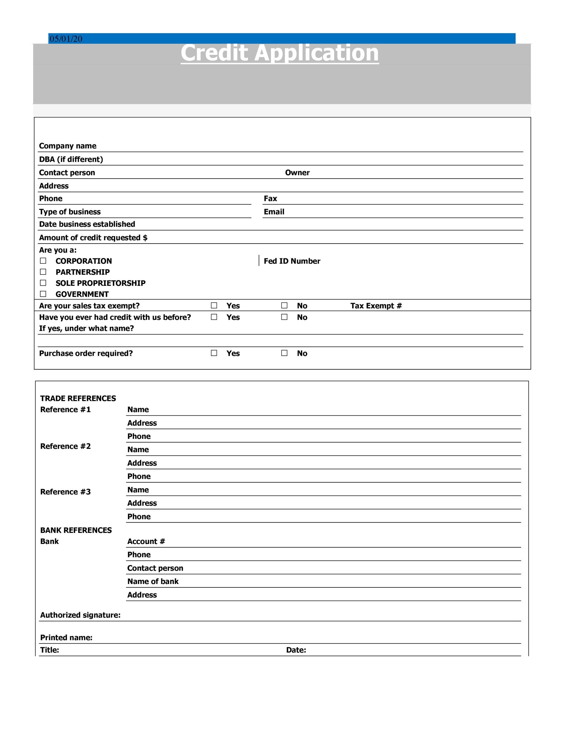 Free Credit Application Form 36