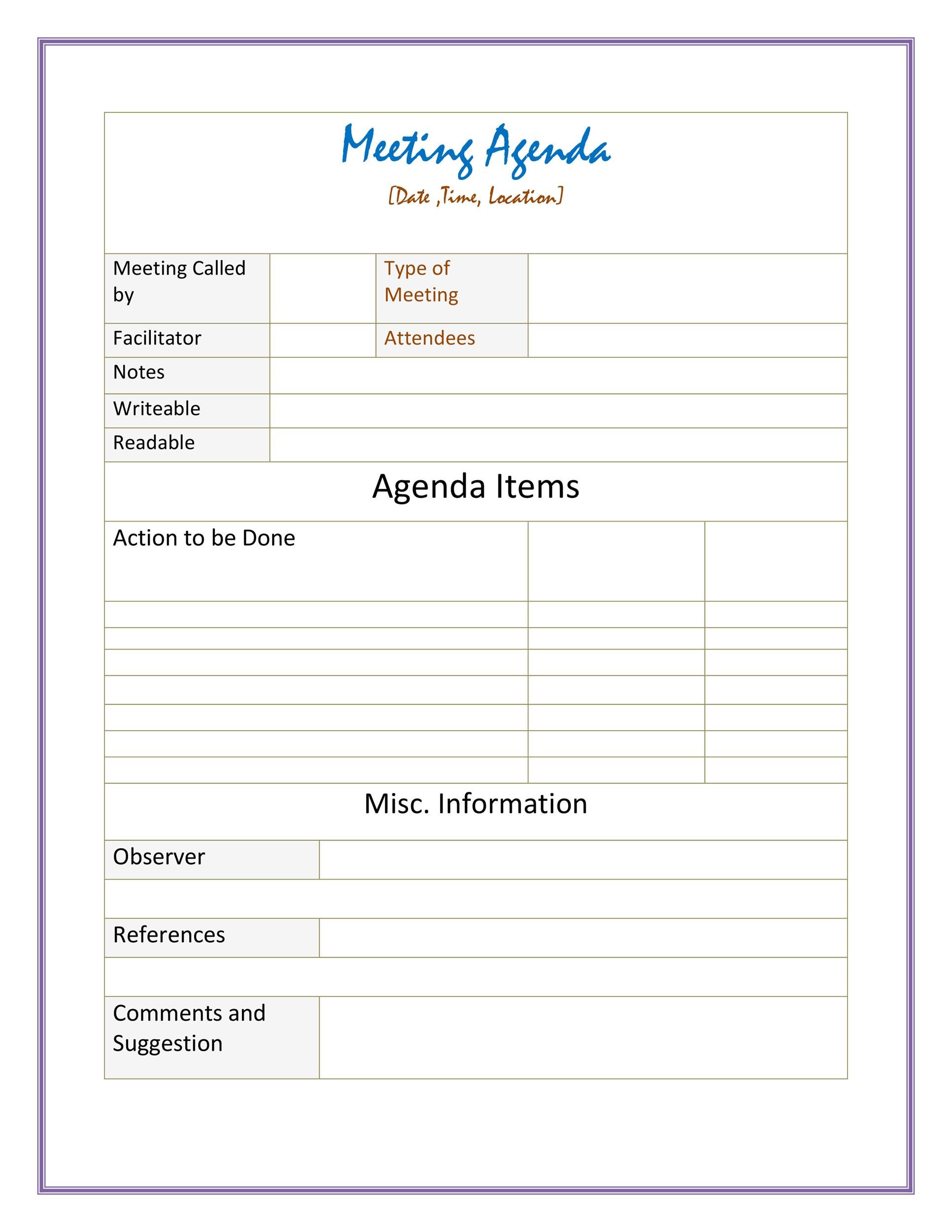 Free Meeting Agenda Printables Printable Templates