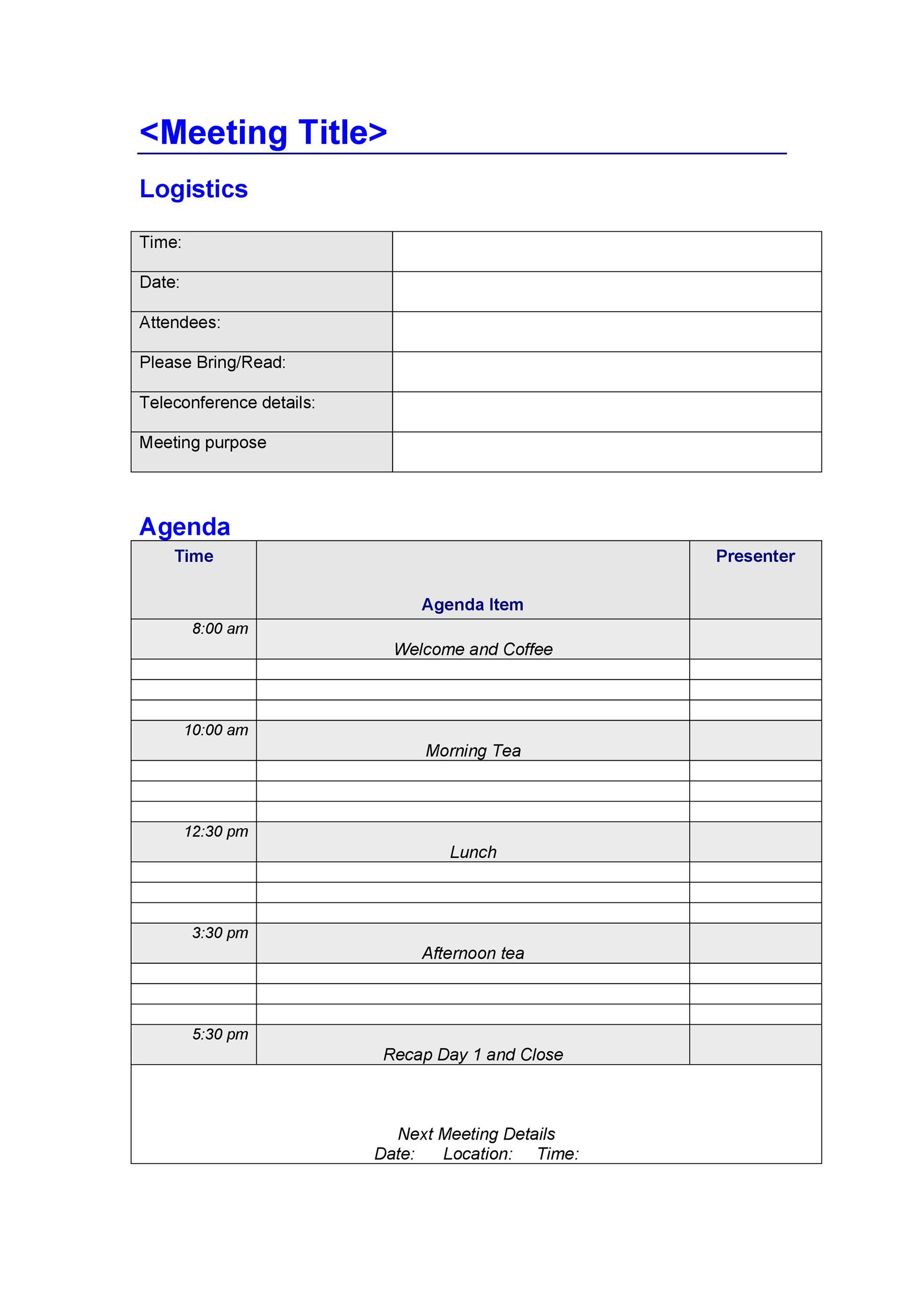 Printable One On One Meeting Template Excel