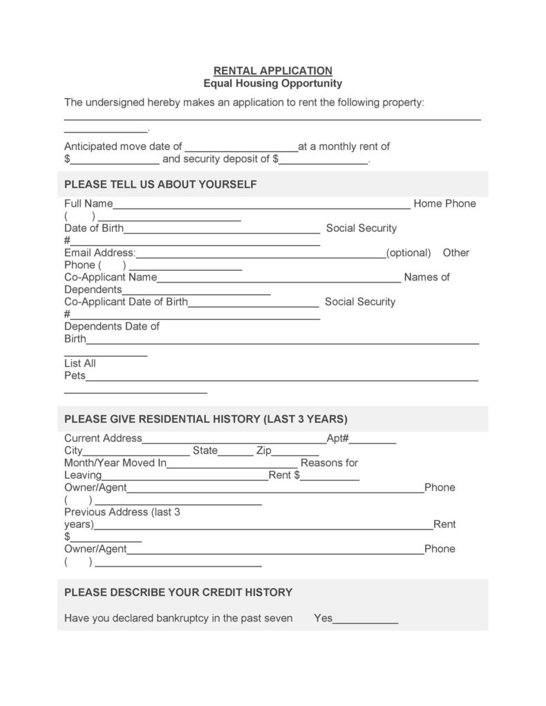 Printable Basic Rental Application Form Pdf 1349