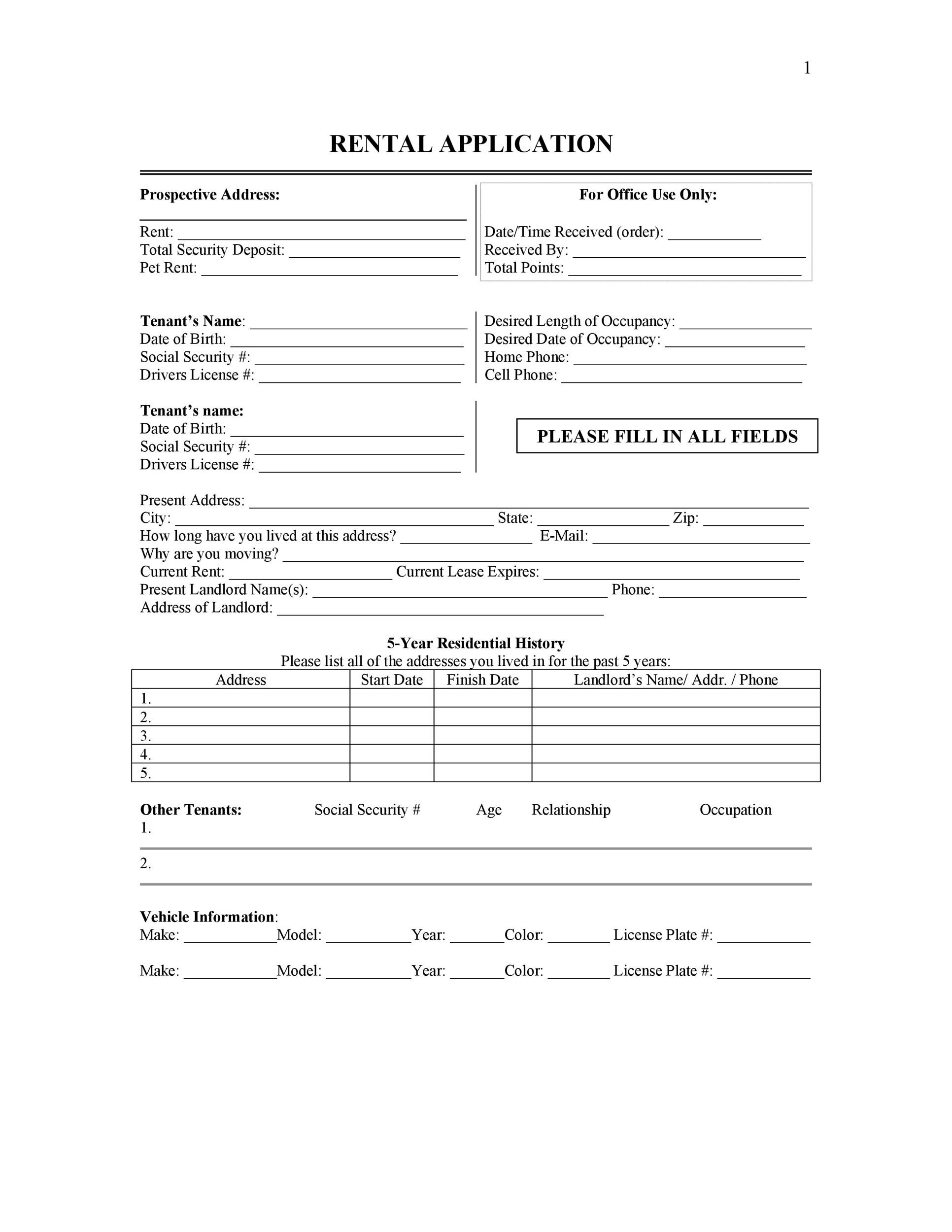 42 Simple Rental Application Forms 100 Free Templatelab 6292