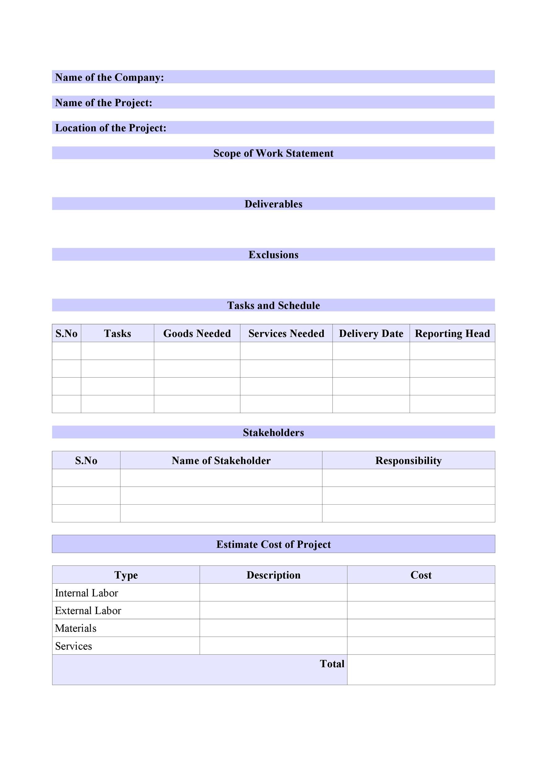 Construction Scope Of Work Template Free