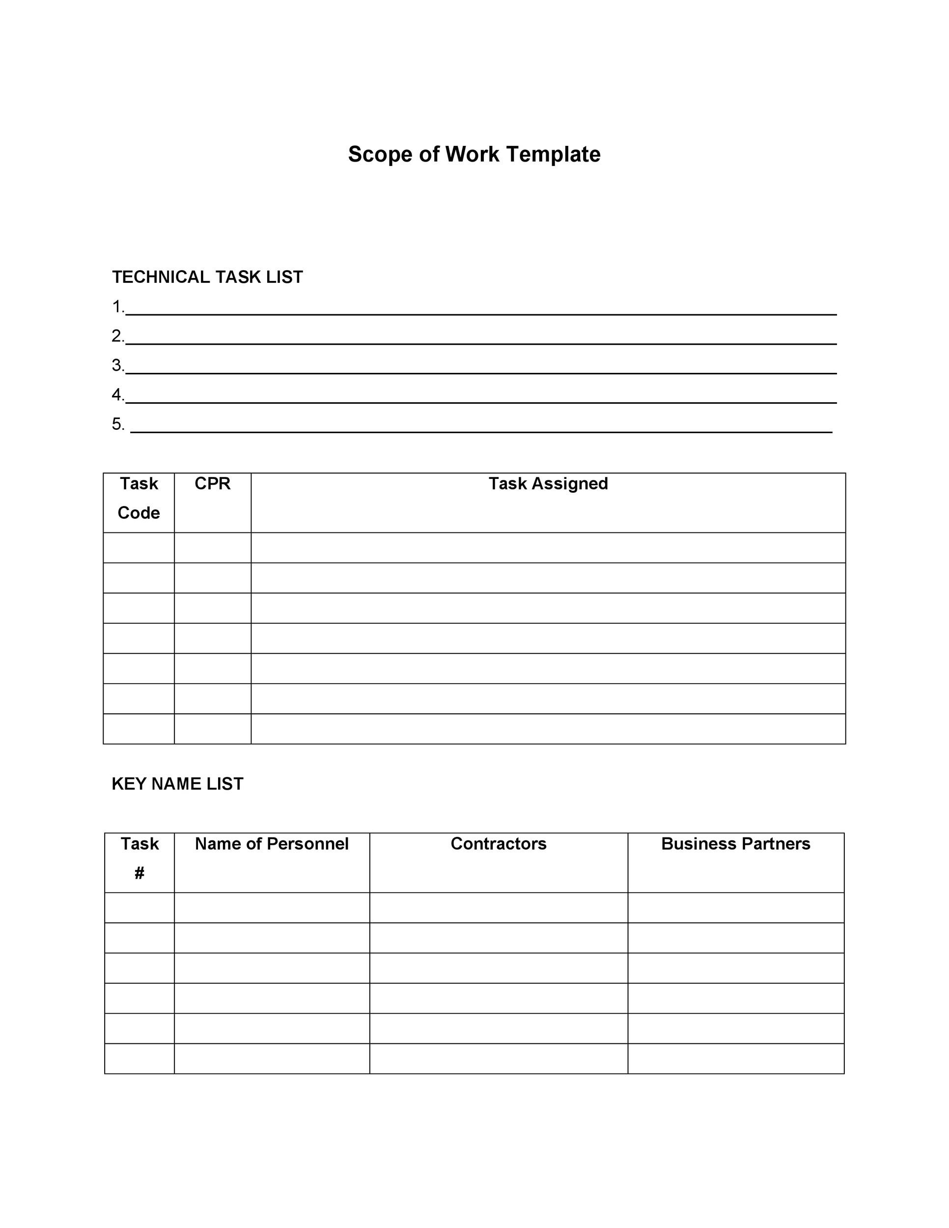 Printable Scope Of Work Template