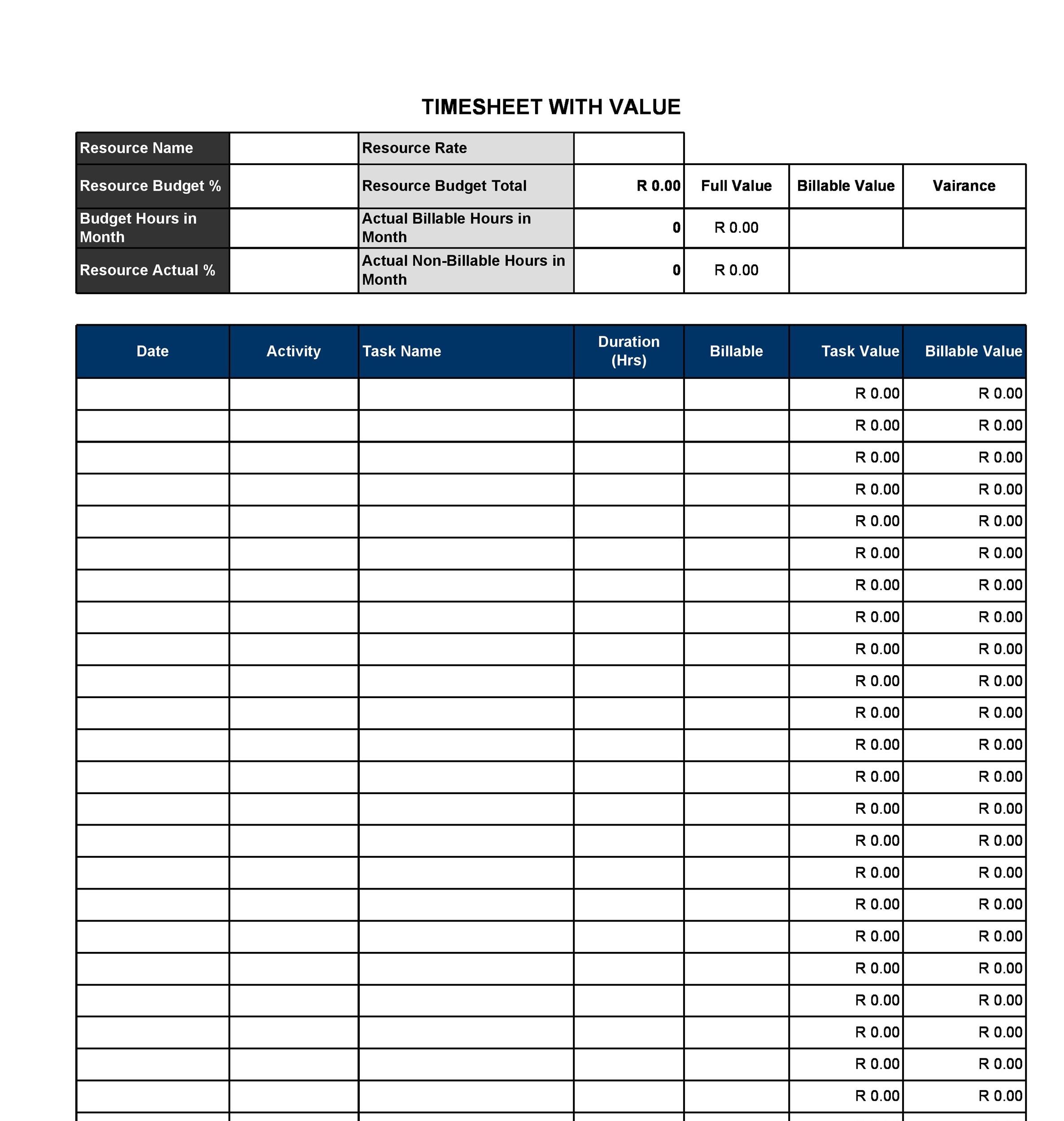 Simple Timesheet Template Free from templatelab.com