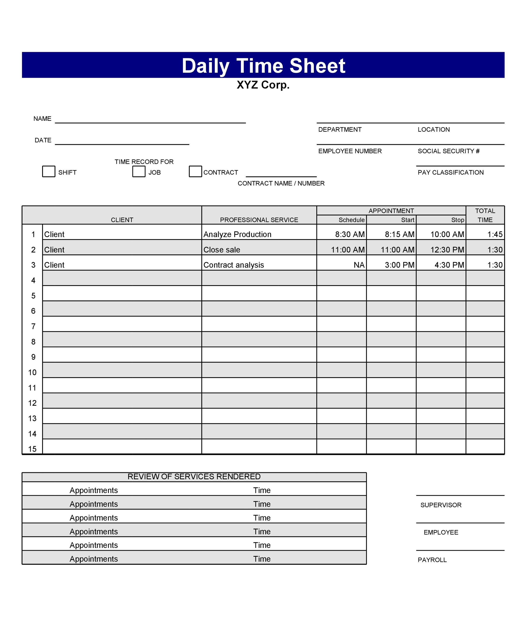 Free Time sheet Template 35