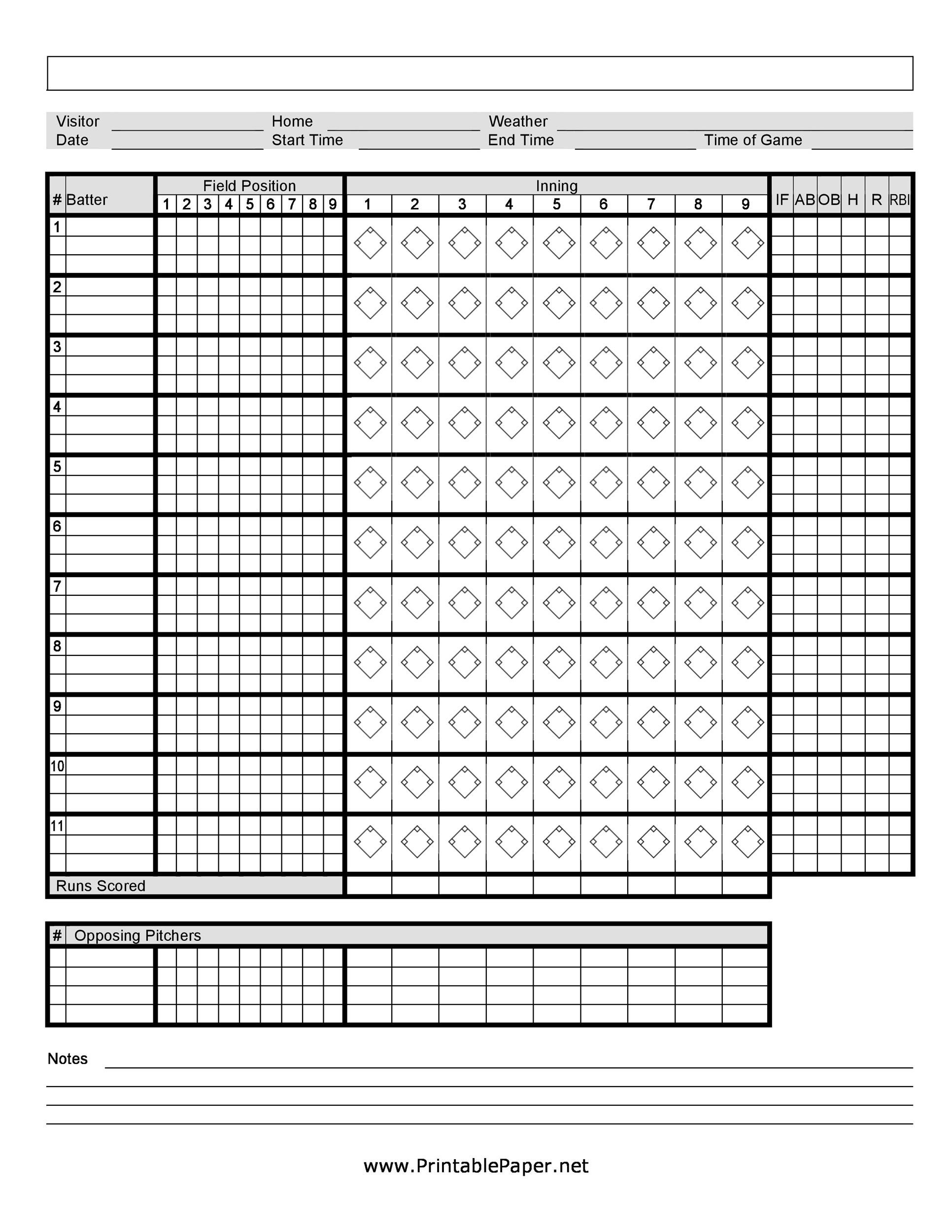Free Baseball Score sheet Template 05