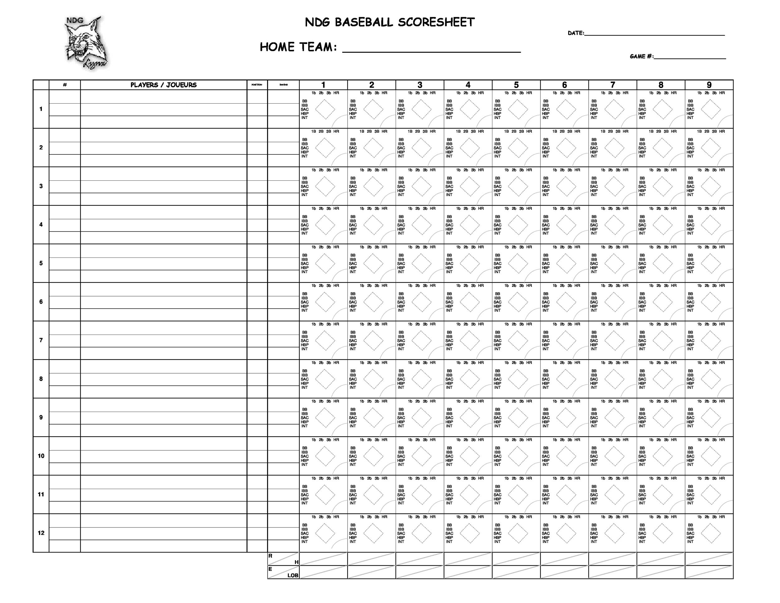 Free Baseball Score sheet Template 07