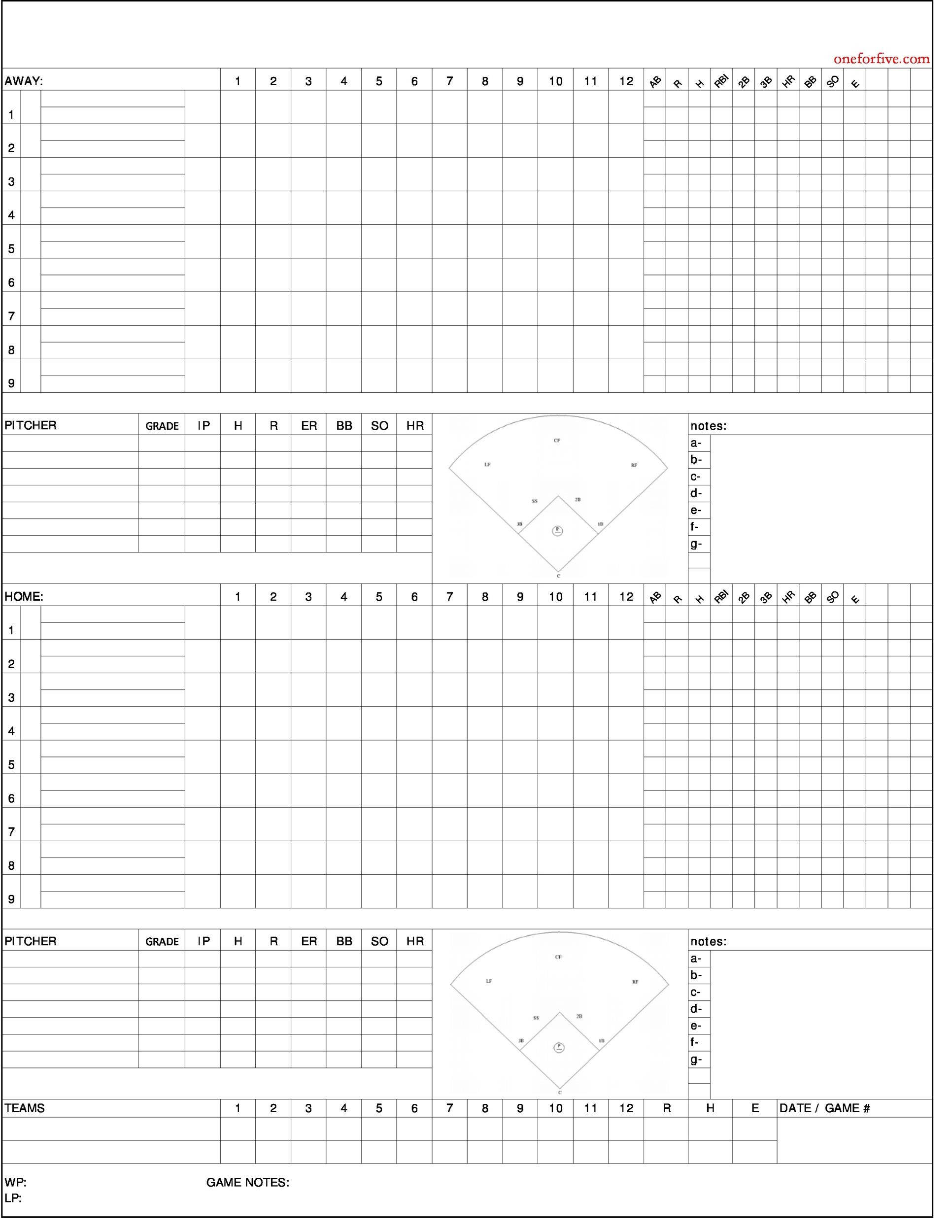 Free Baseball Score sheet Template 12