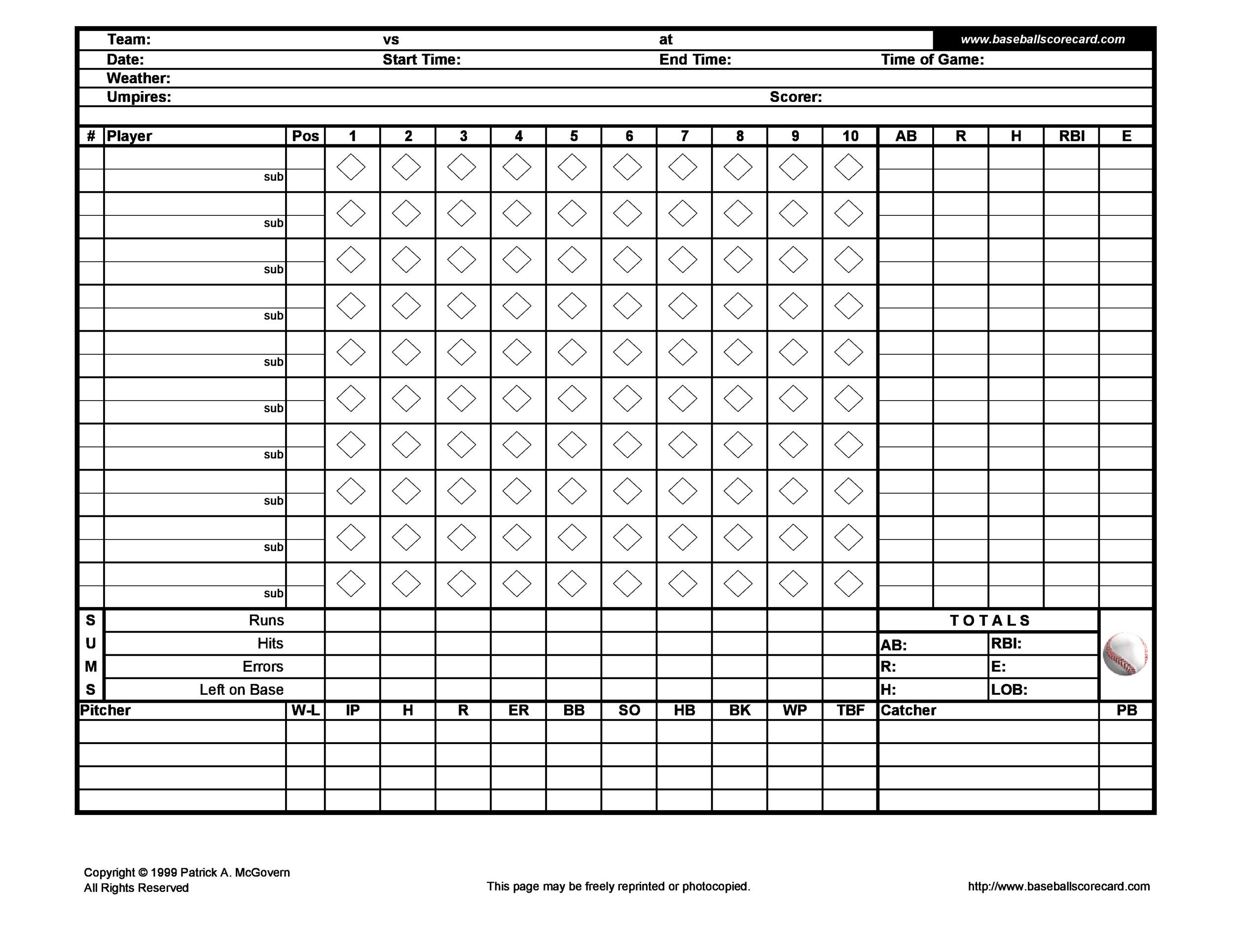 Free Printable Baseball Score Sheet Printable Blank World