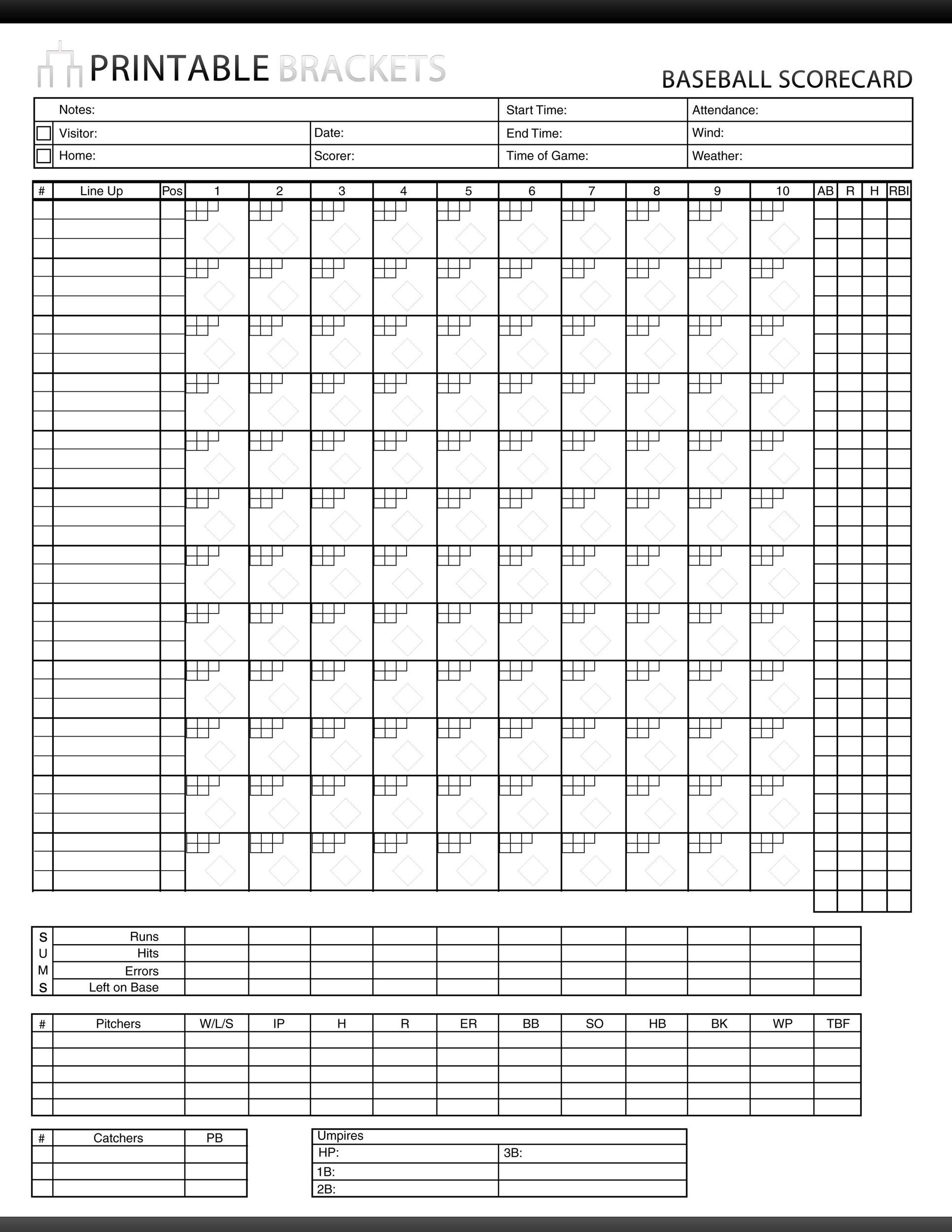 30  Printable Baseball Scoresheet / Scorecard Templates Template Lab