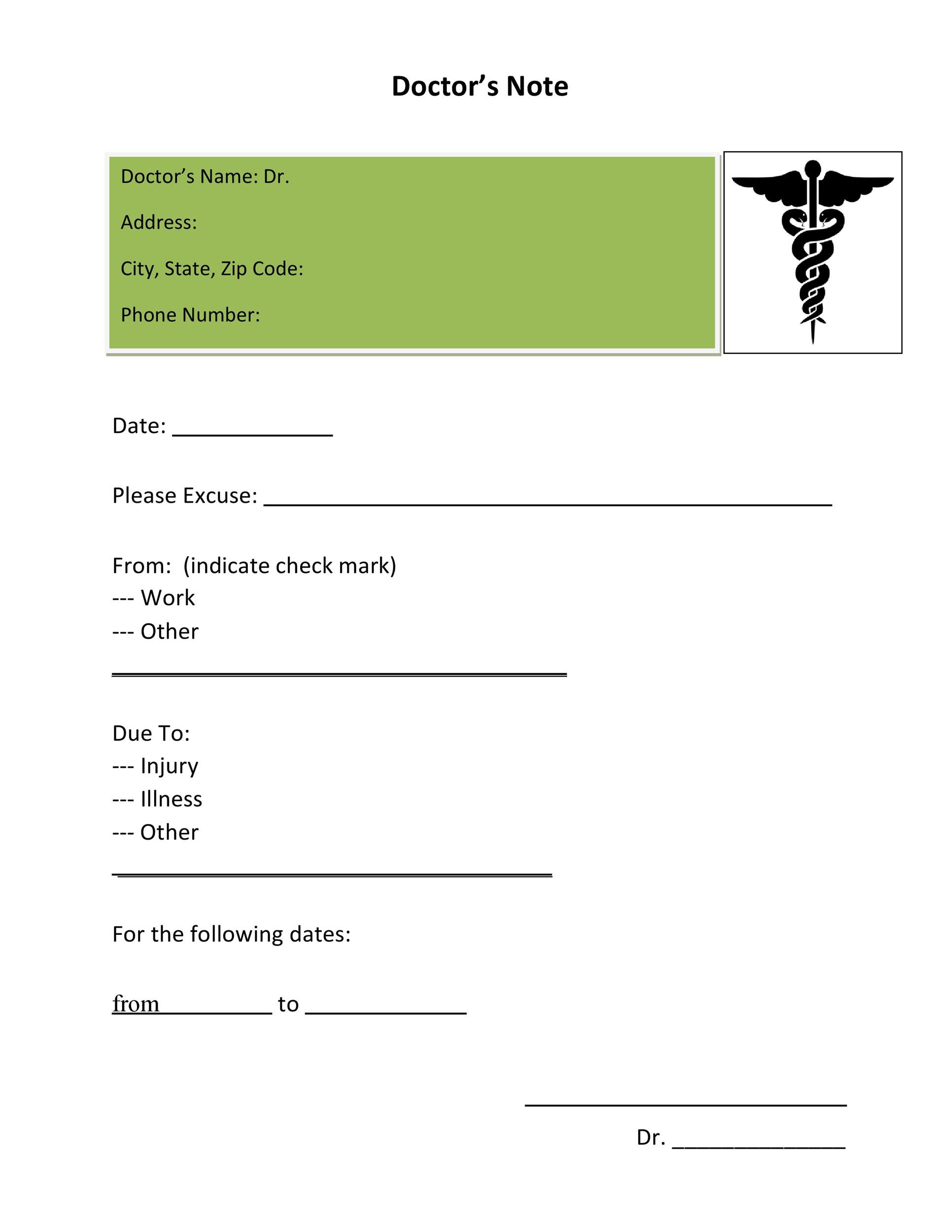 Printable Dr Note For Work