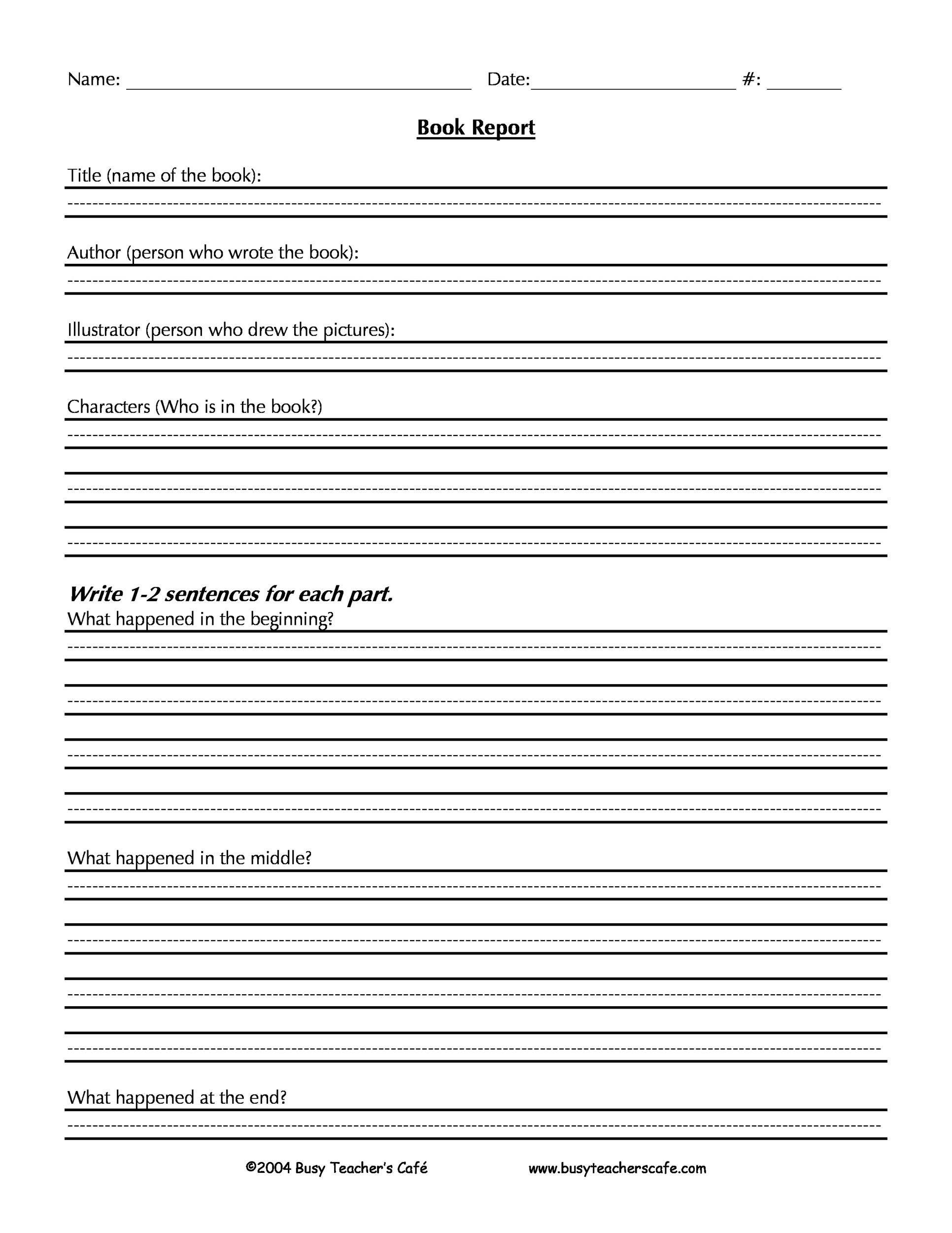 book report template 7th grade printable