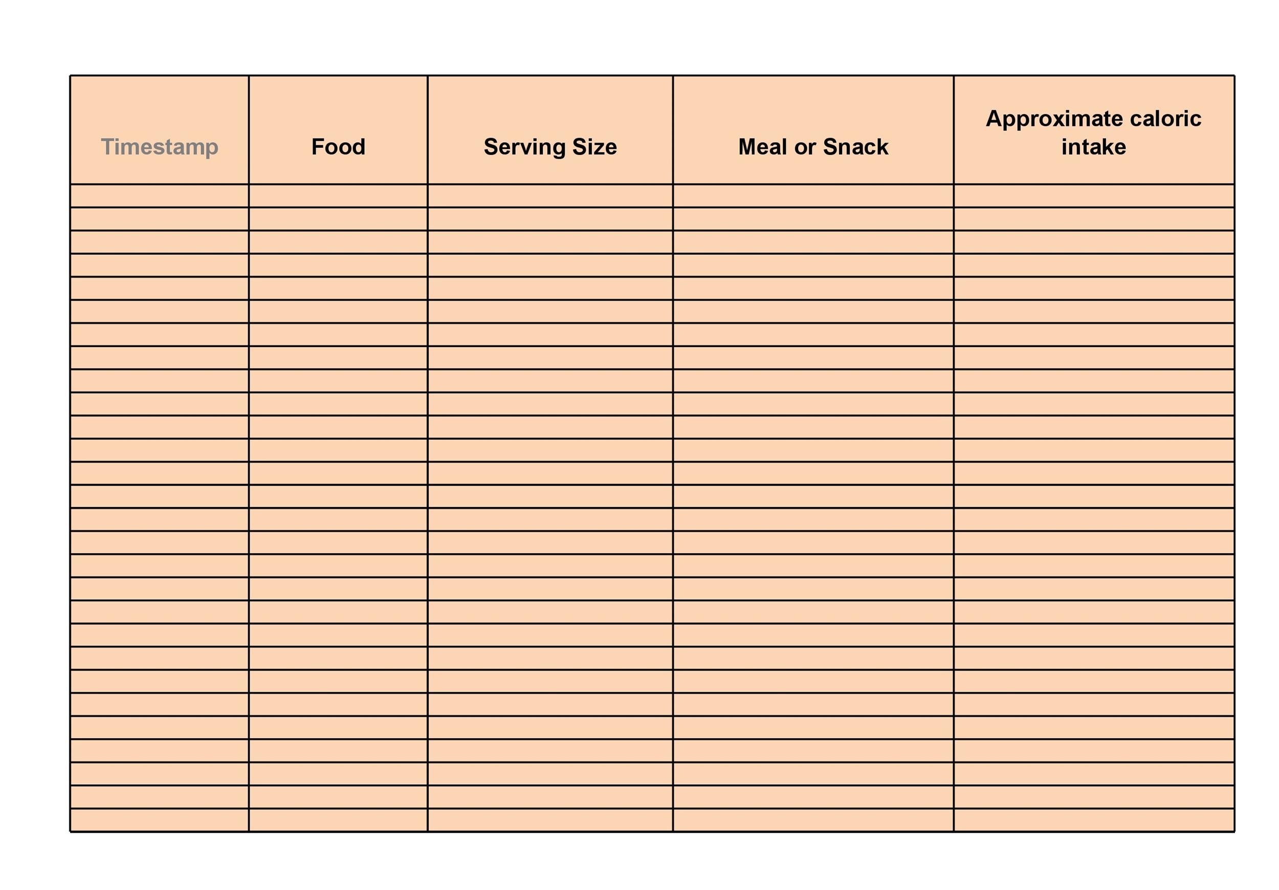 daily food intake chart template