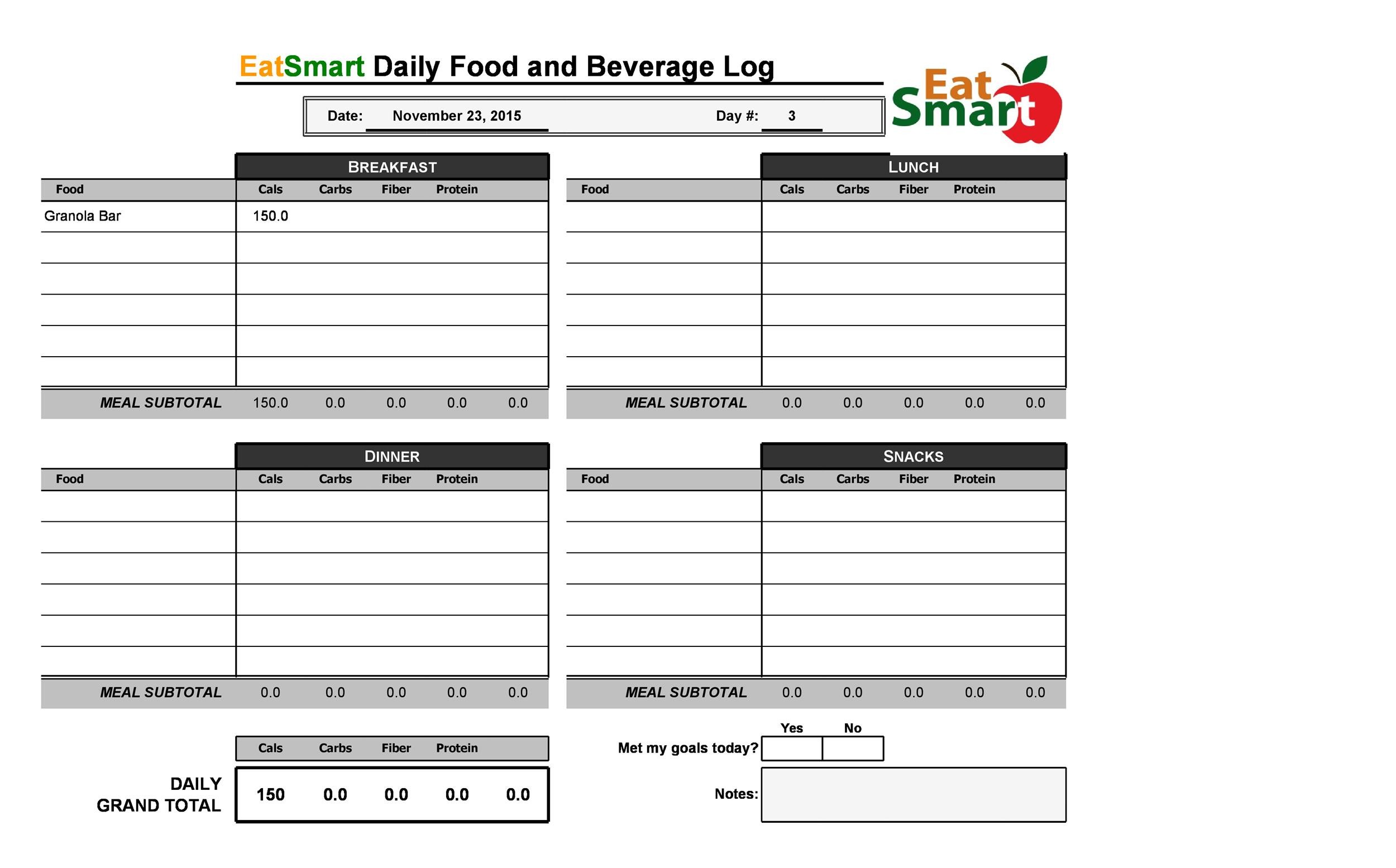 Free Food Diary Template 09