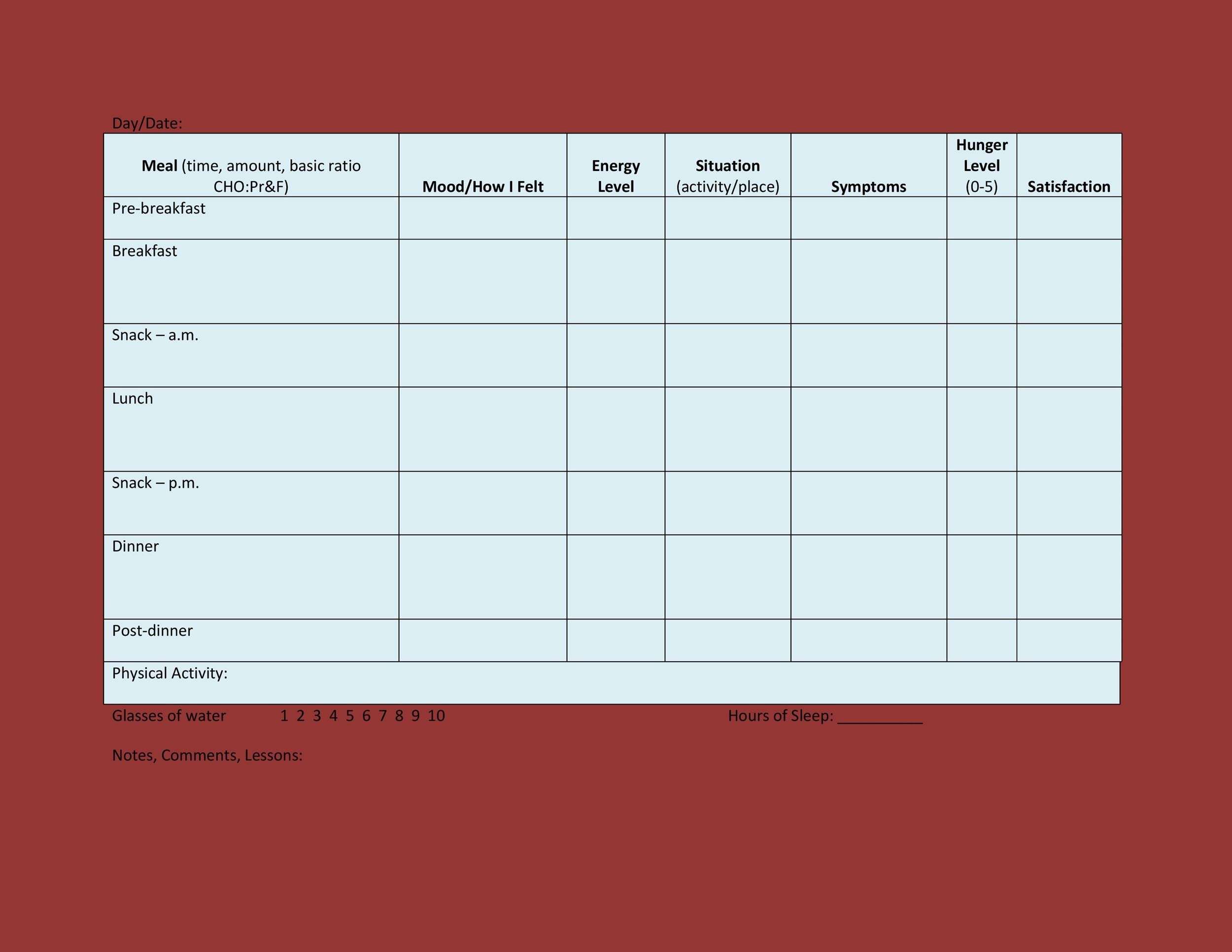Free Food Diary Template 15