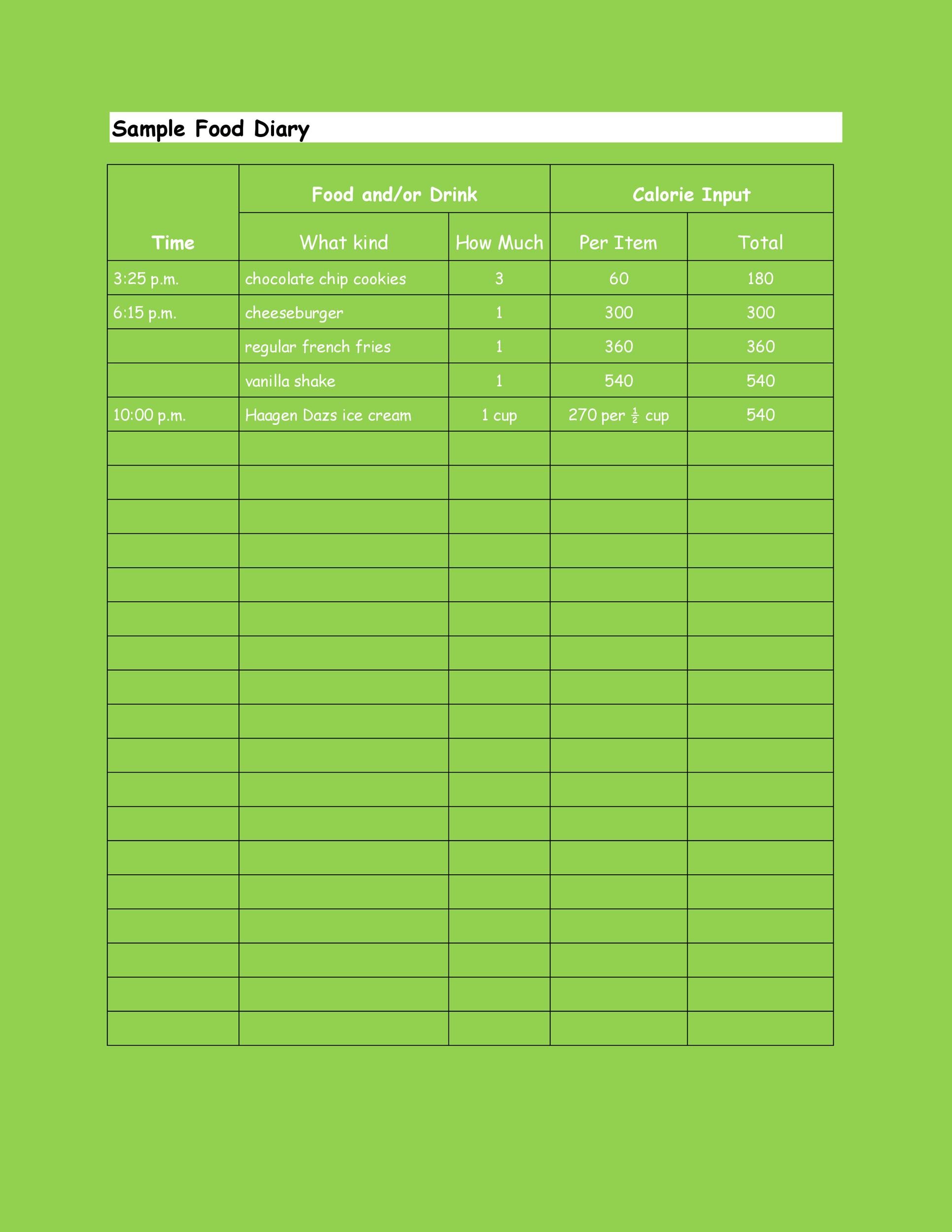 Free Food Diary Template 16