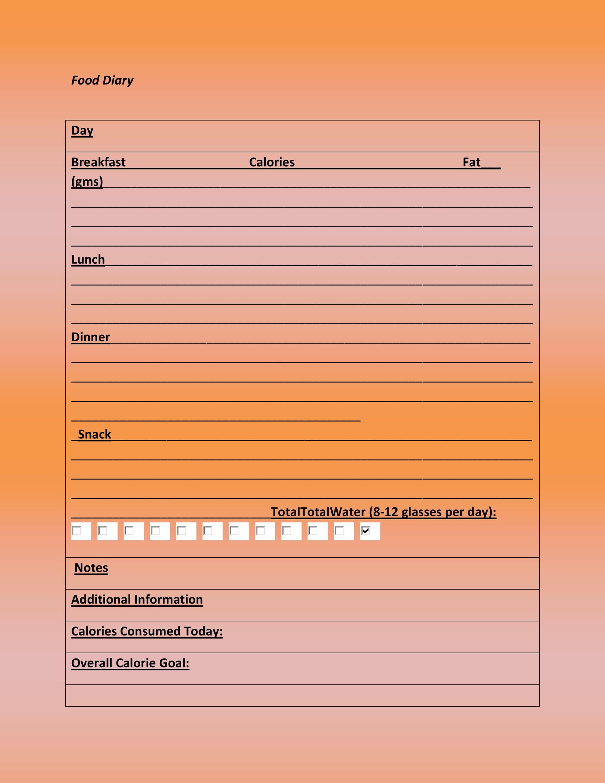 Free Food Diary Template 24