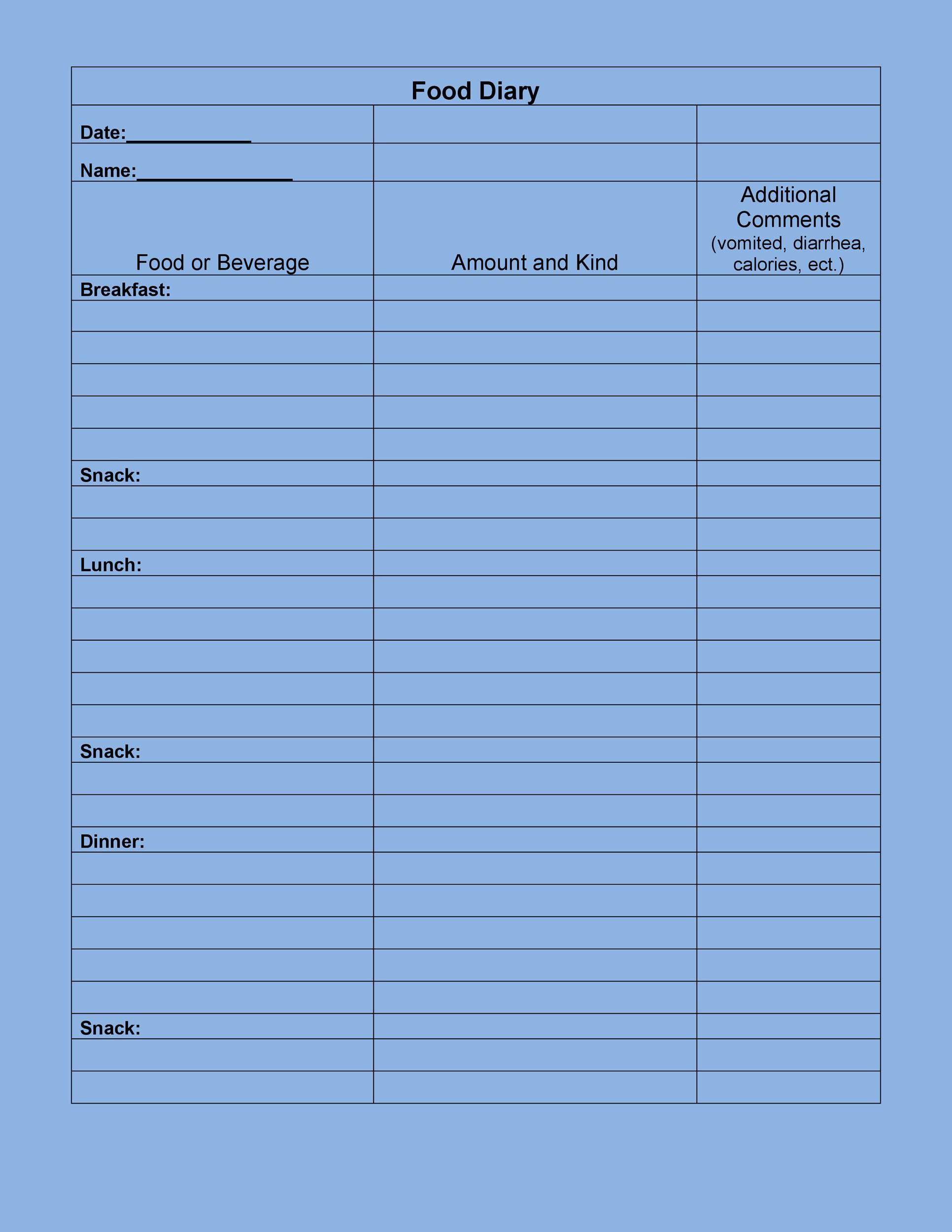 Free Food Diary Template 26