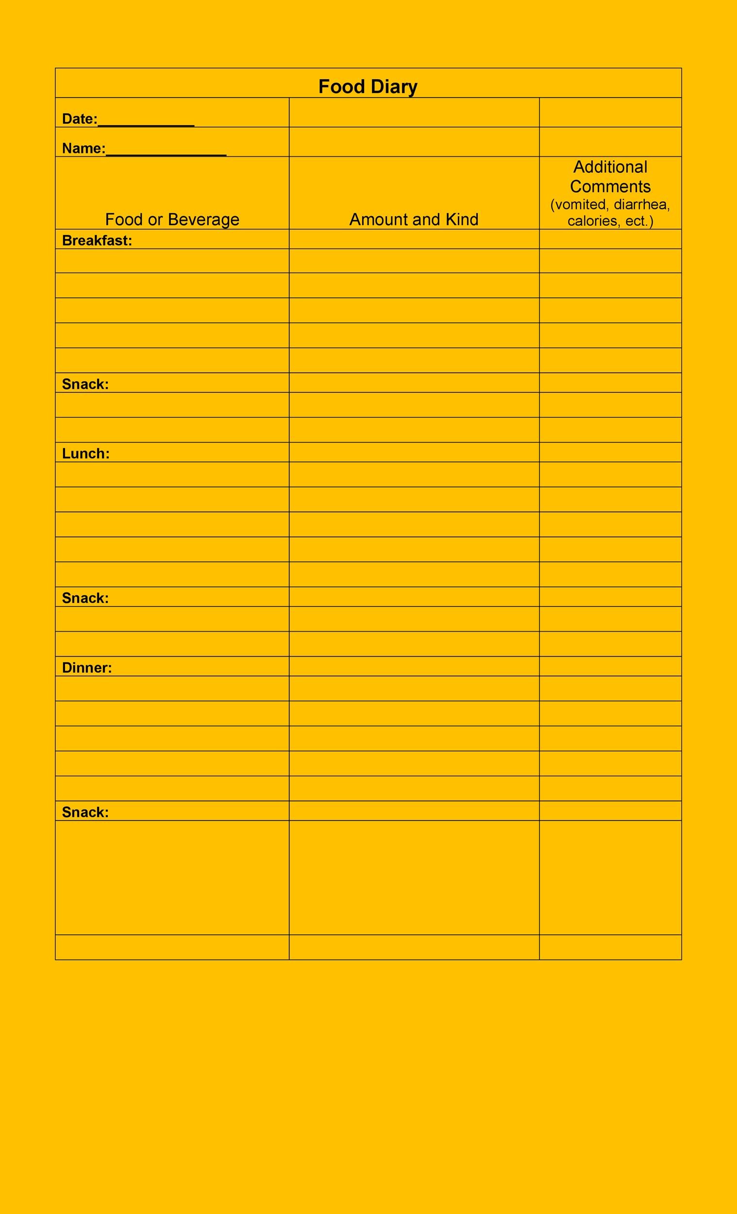 Free Food Diary Template 27