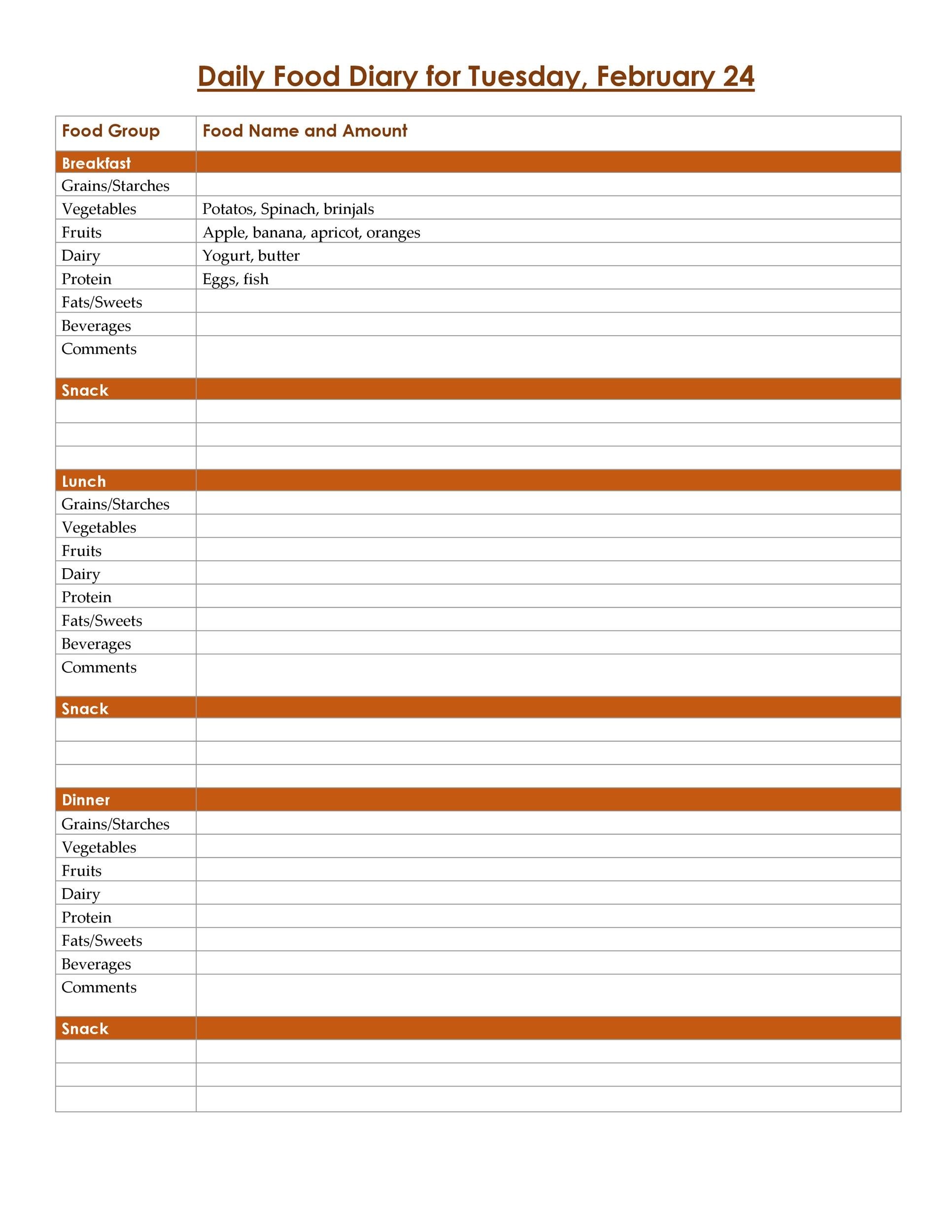 Free Food Diary Template 33