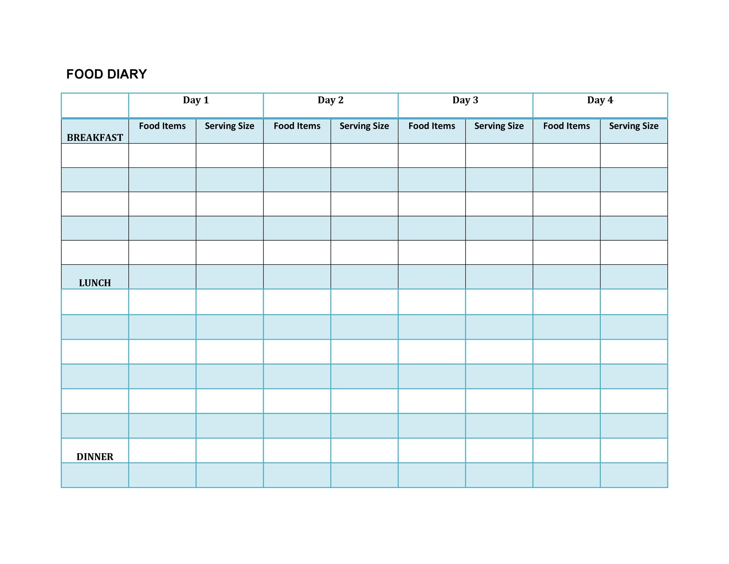 Free Food Diary Template 35