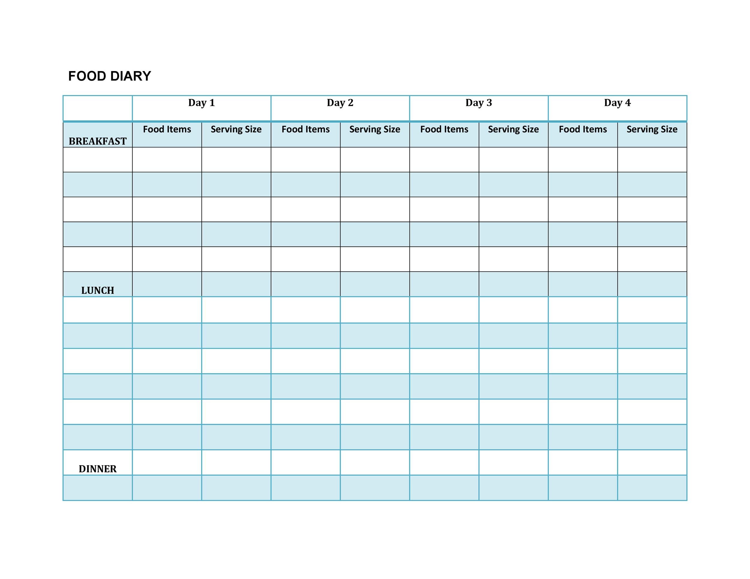 Daily Food Diary Template from templatelab.com