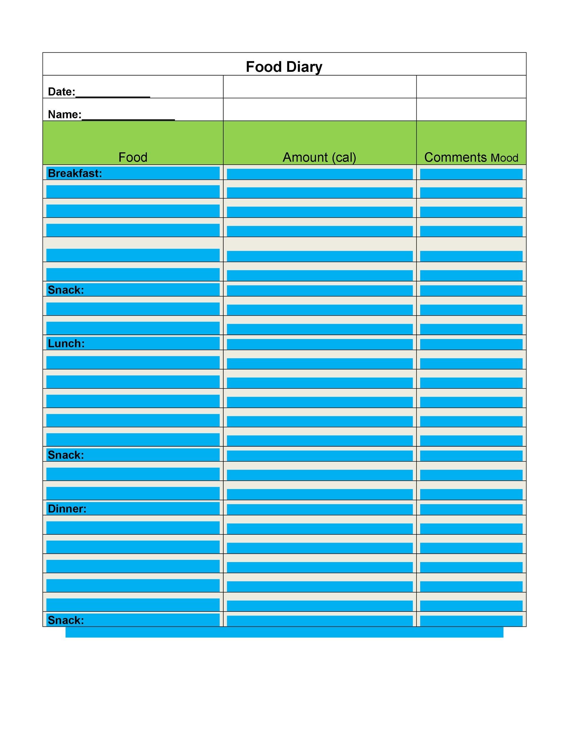 40 Simple Food Diary Templates & Food Log Examples