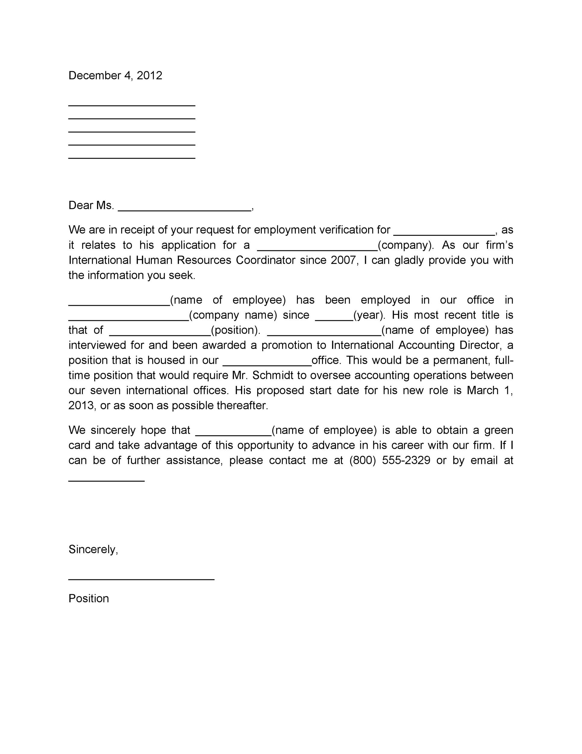 Free Proof of Employment Letter Template 03