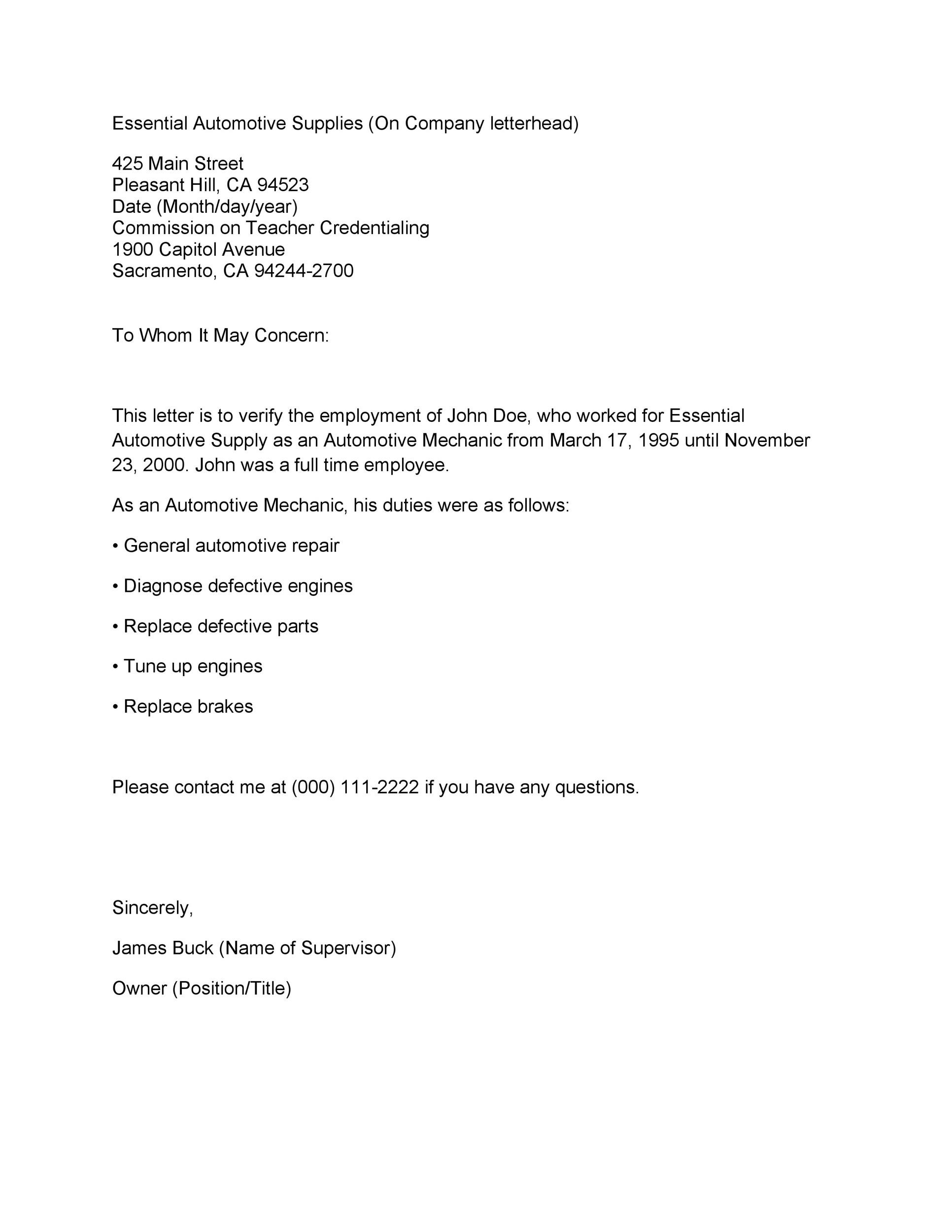 Free Proof of Employment Letter Template 16