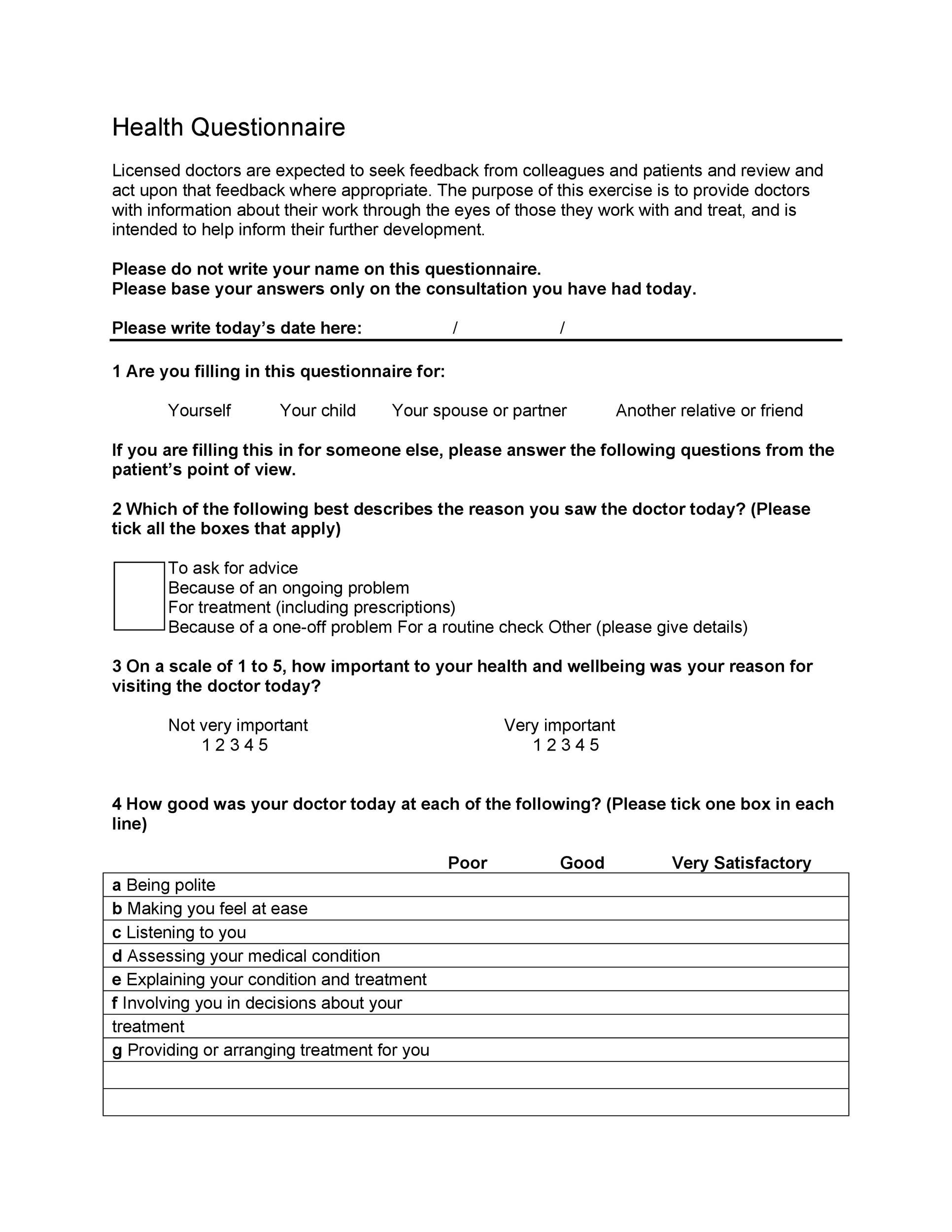 sample questionnaire for research interview