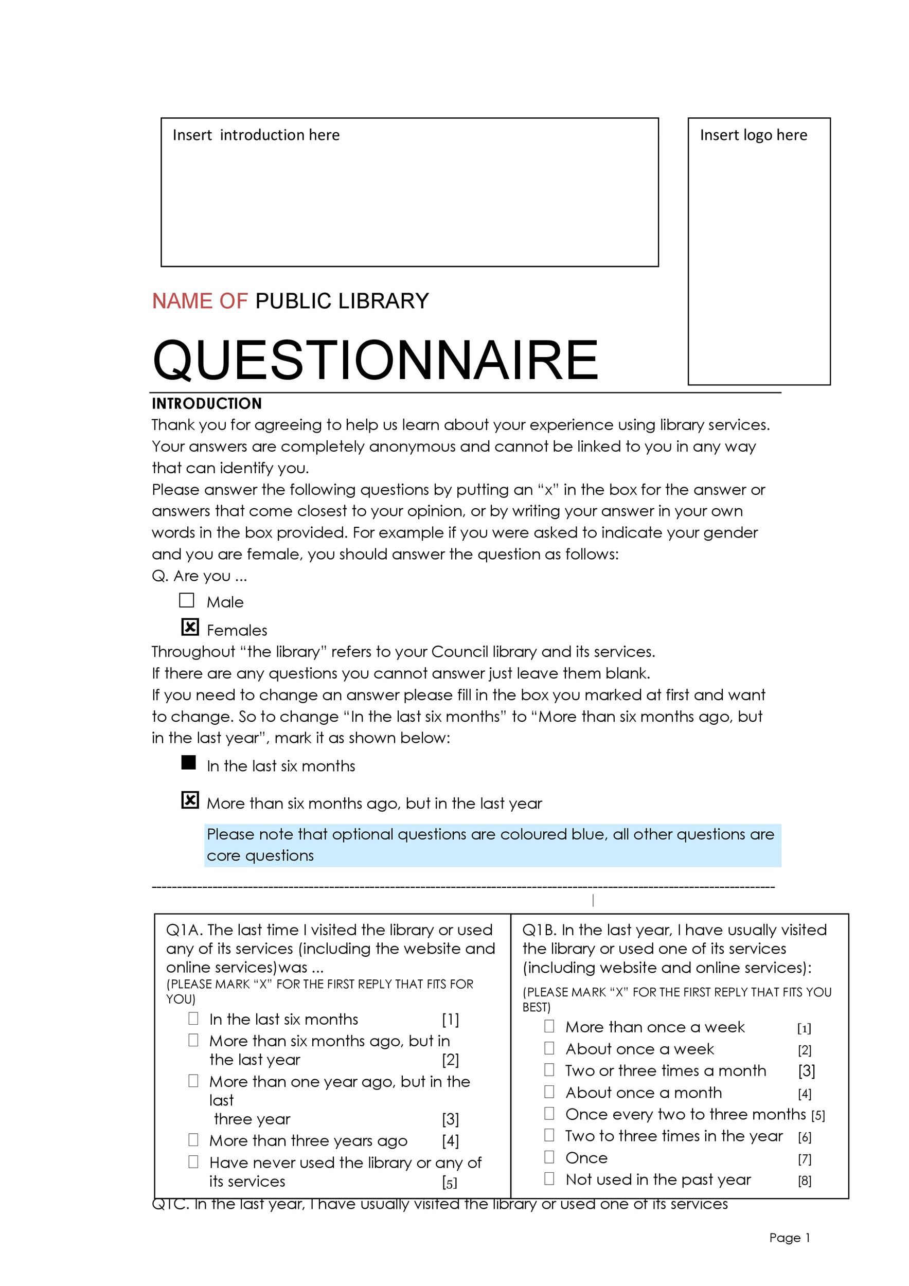 Free Questionnaire Template 19