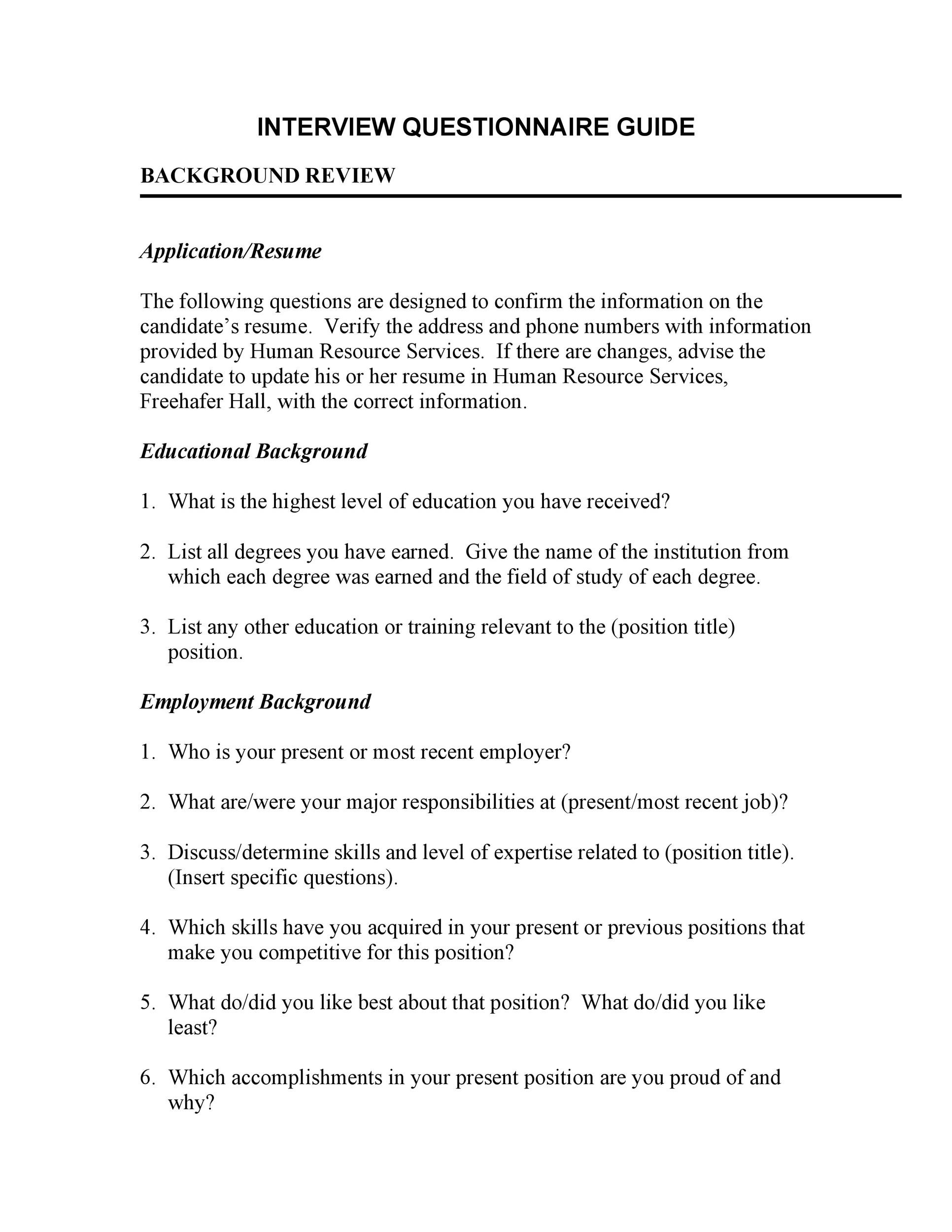 Free Questionnaire Template 22