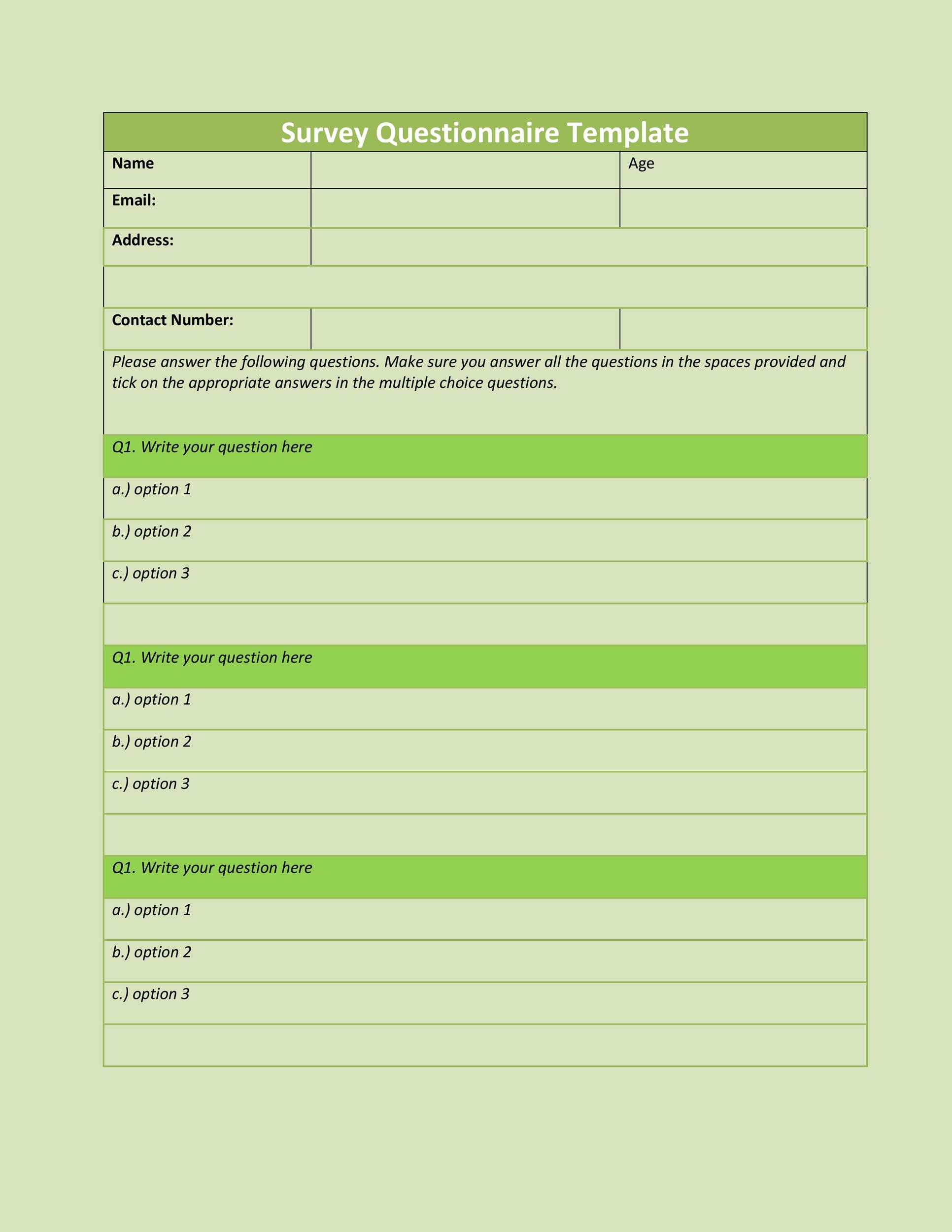 Free Questionnaire Template 27