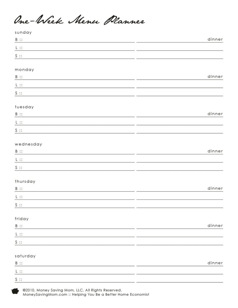 meal plan templates sheets