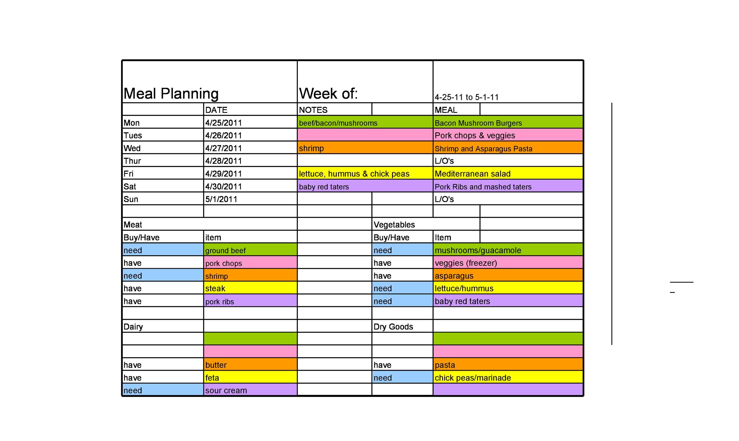 Free Meal Plan Template 27