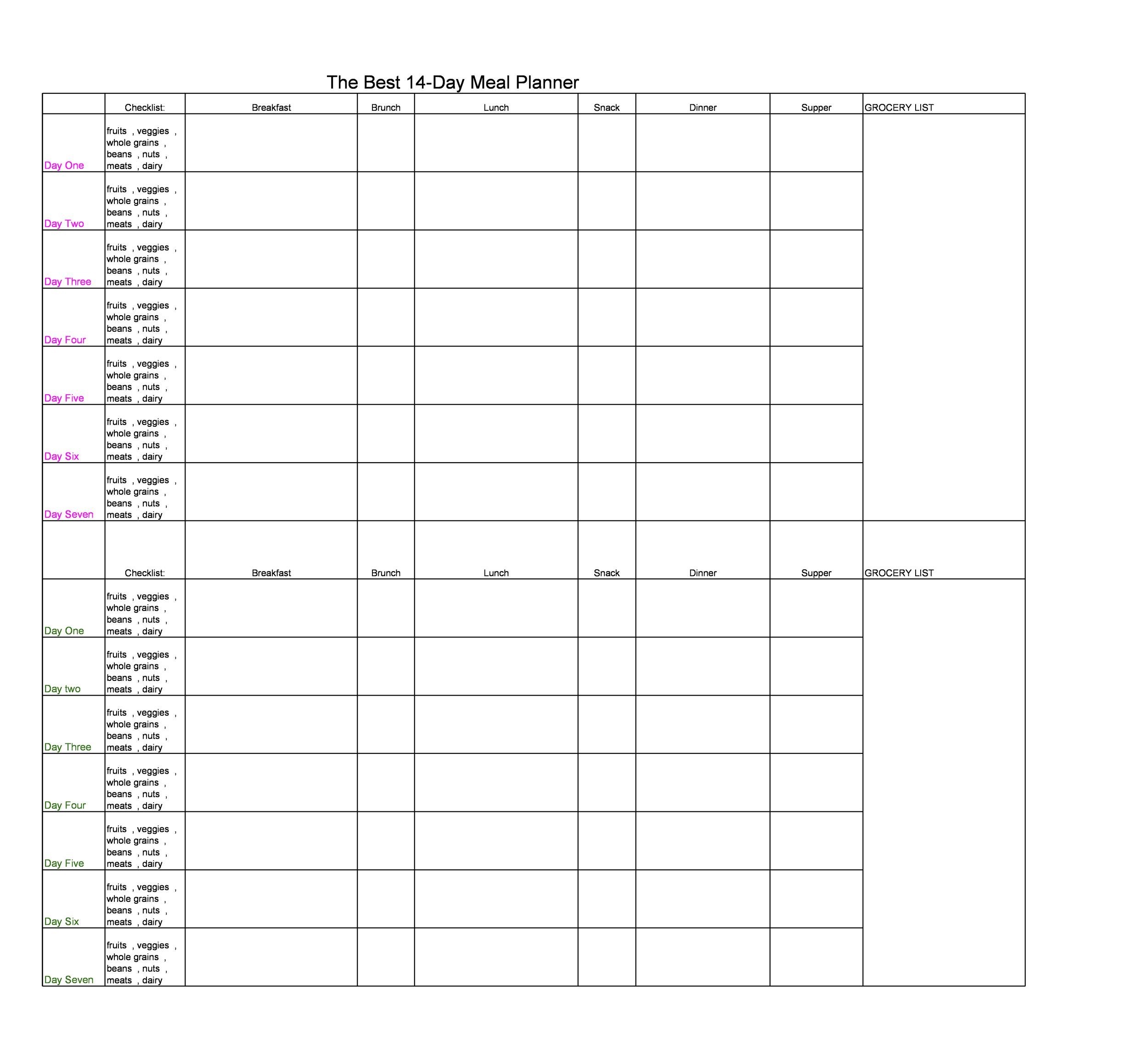 Free Meal Plan Template 37