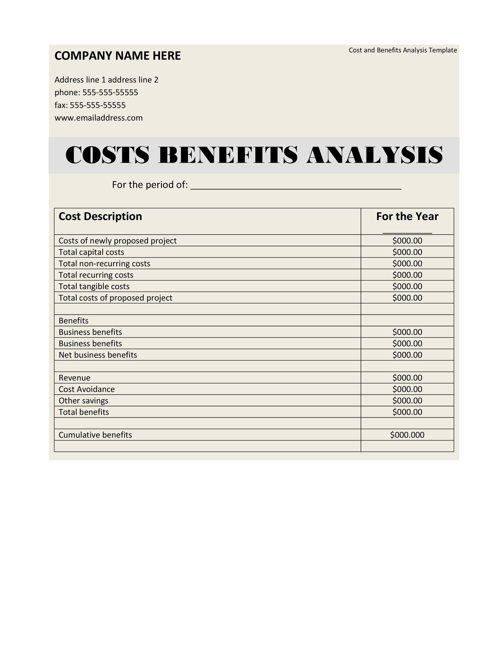 Free Cost Benefit Analysis Template 30