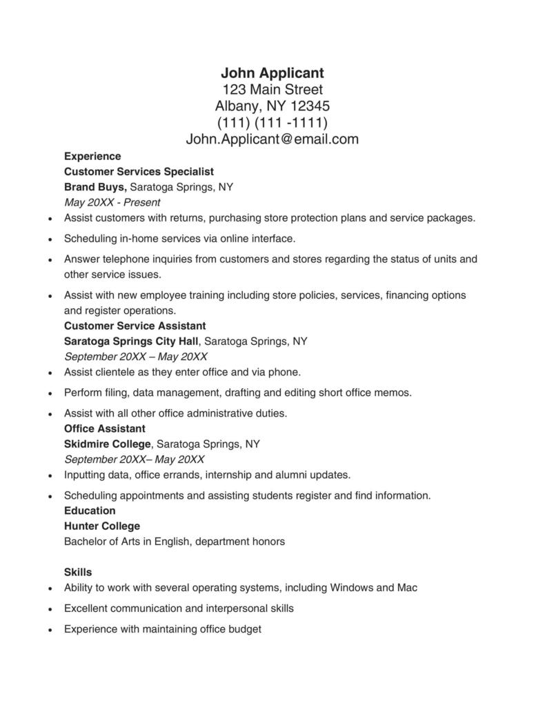 customer service roles and responsibilities resume