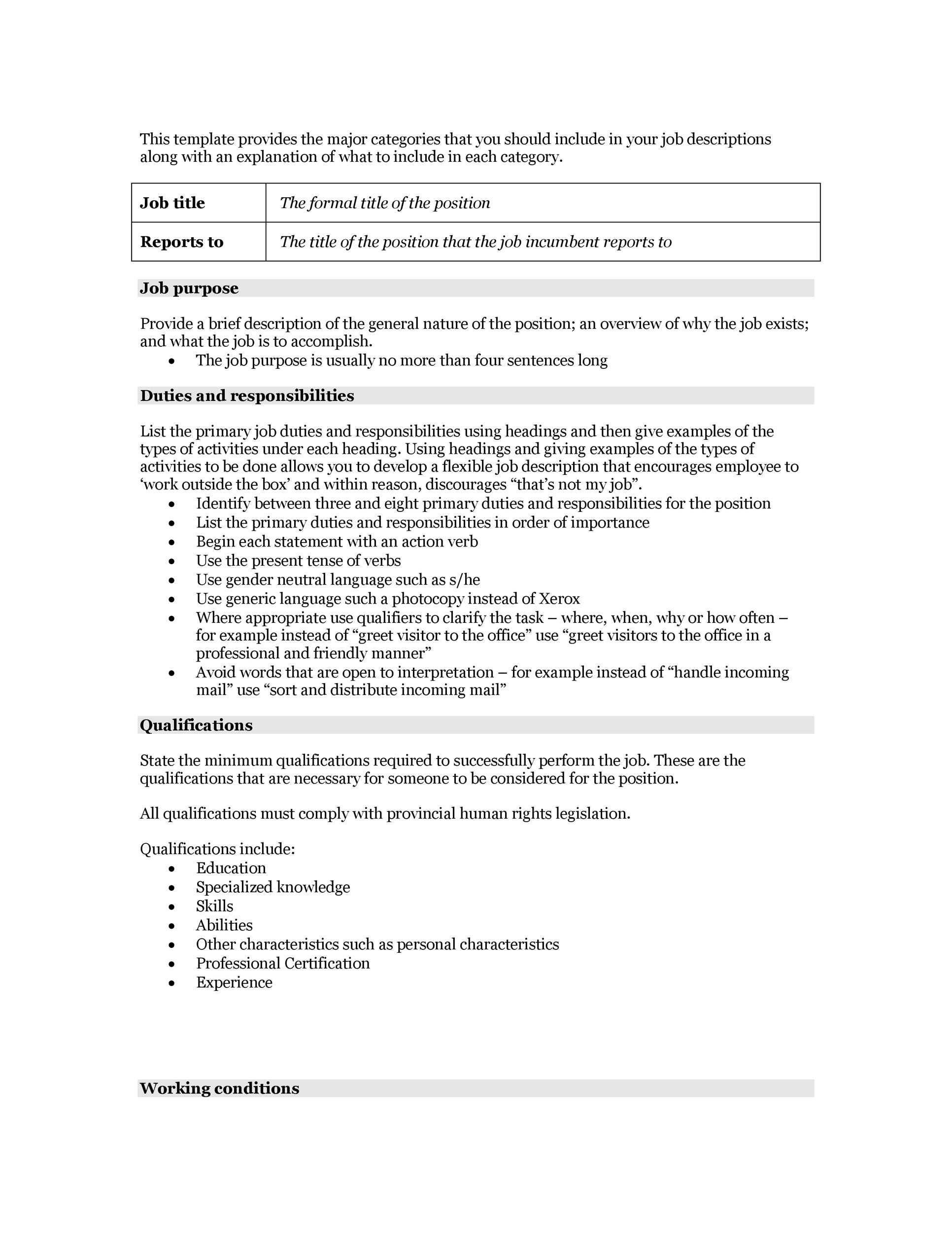 job assignment and job description