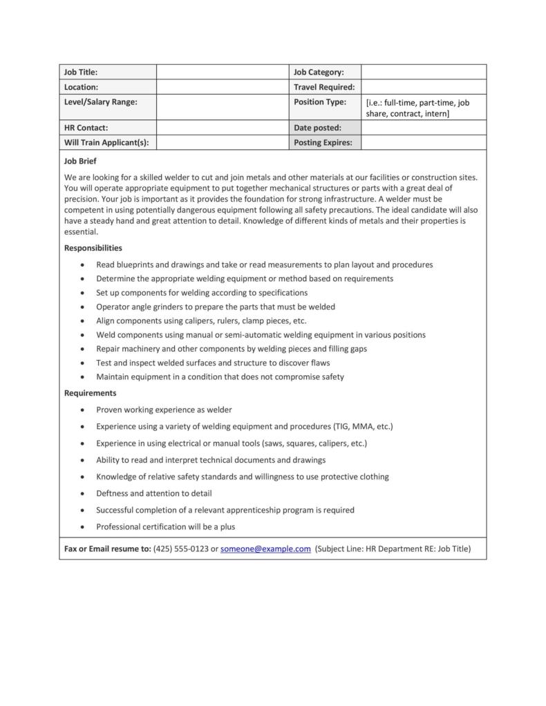 job description template for resume