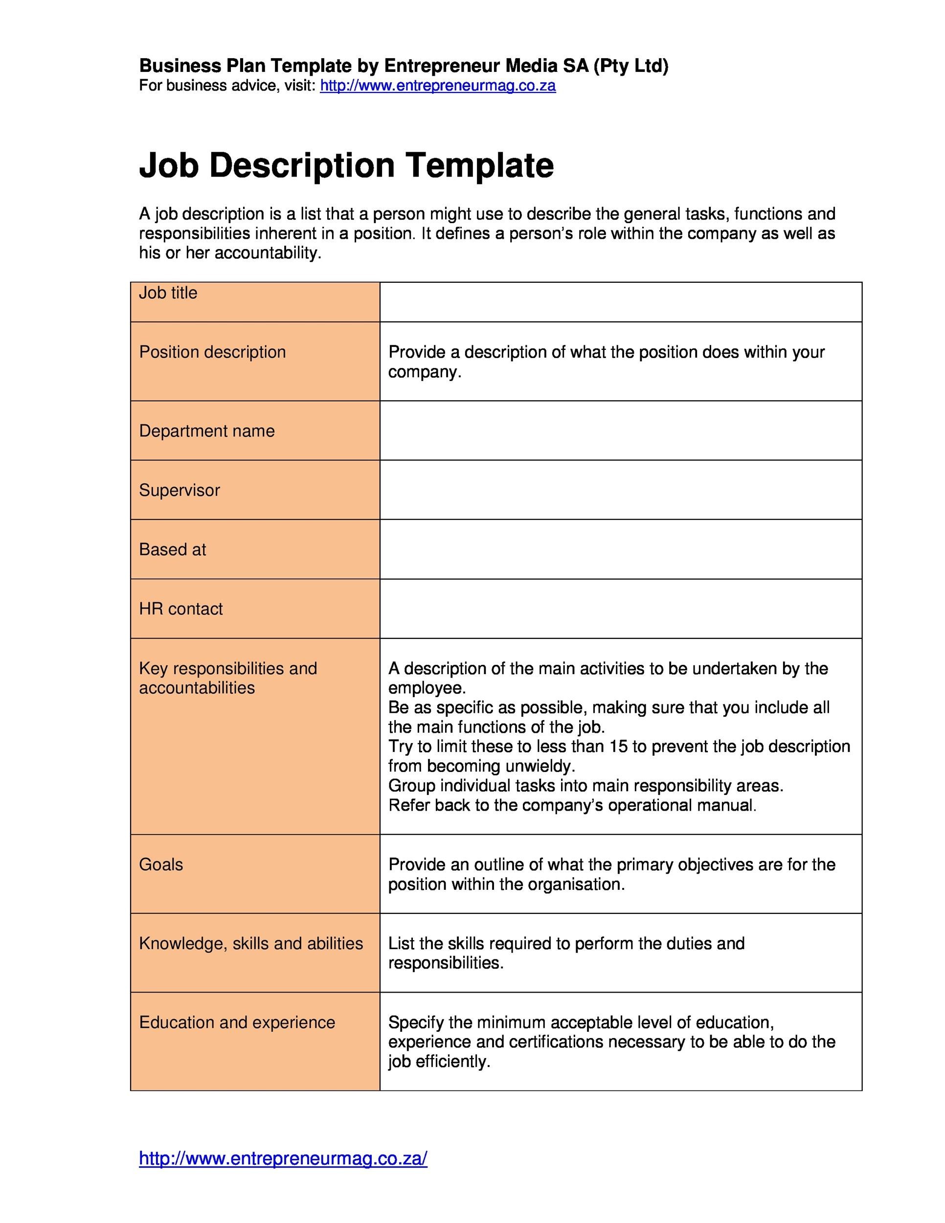 Free Job Description Template 32