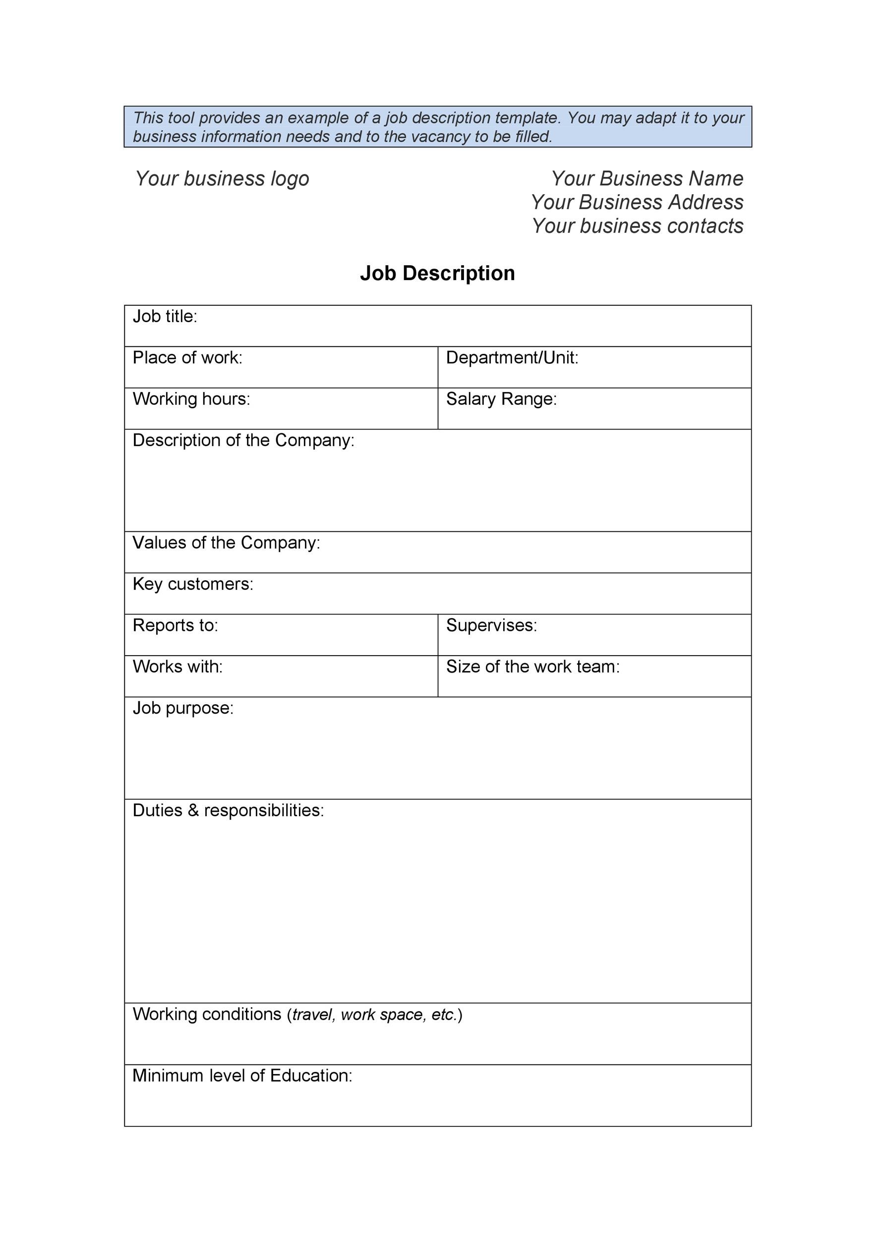 Free Job Templates For Job Descriptions at netchrisblog Blog