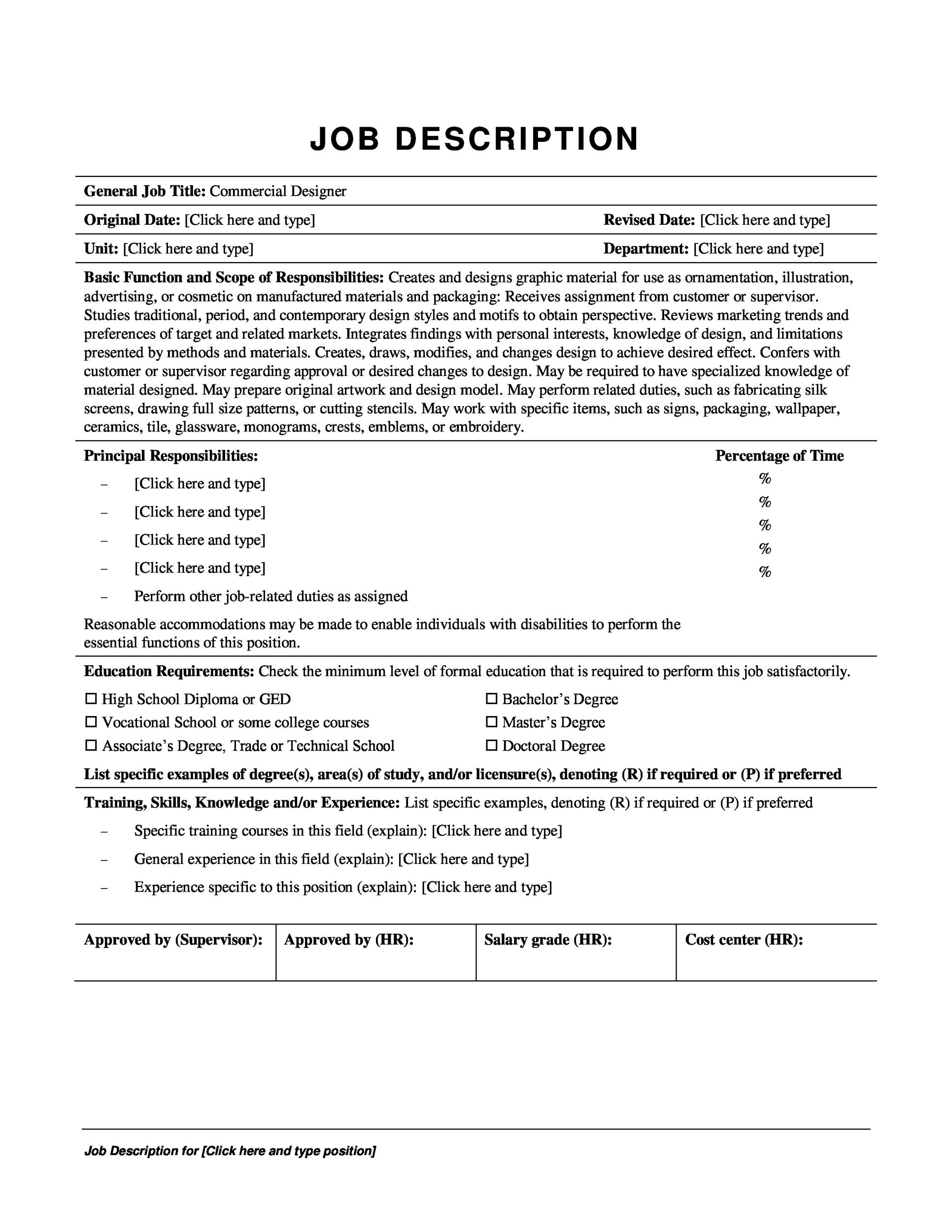 small business plan job description