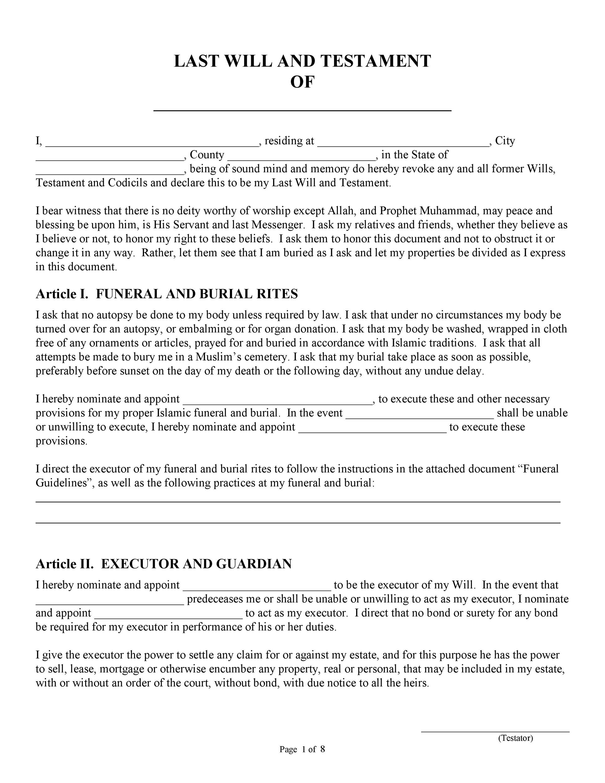 Template For Last Will And Testament Free