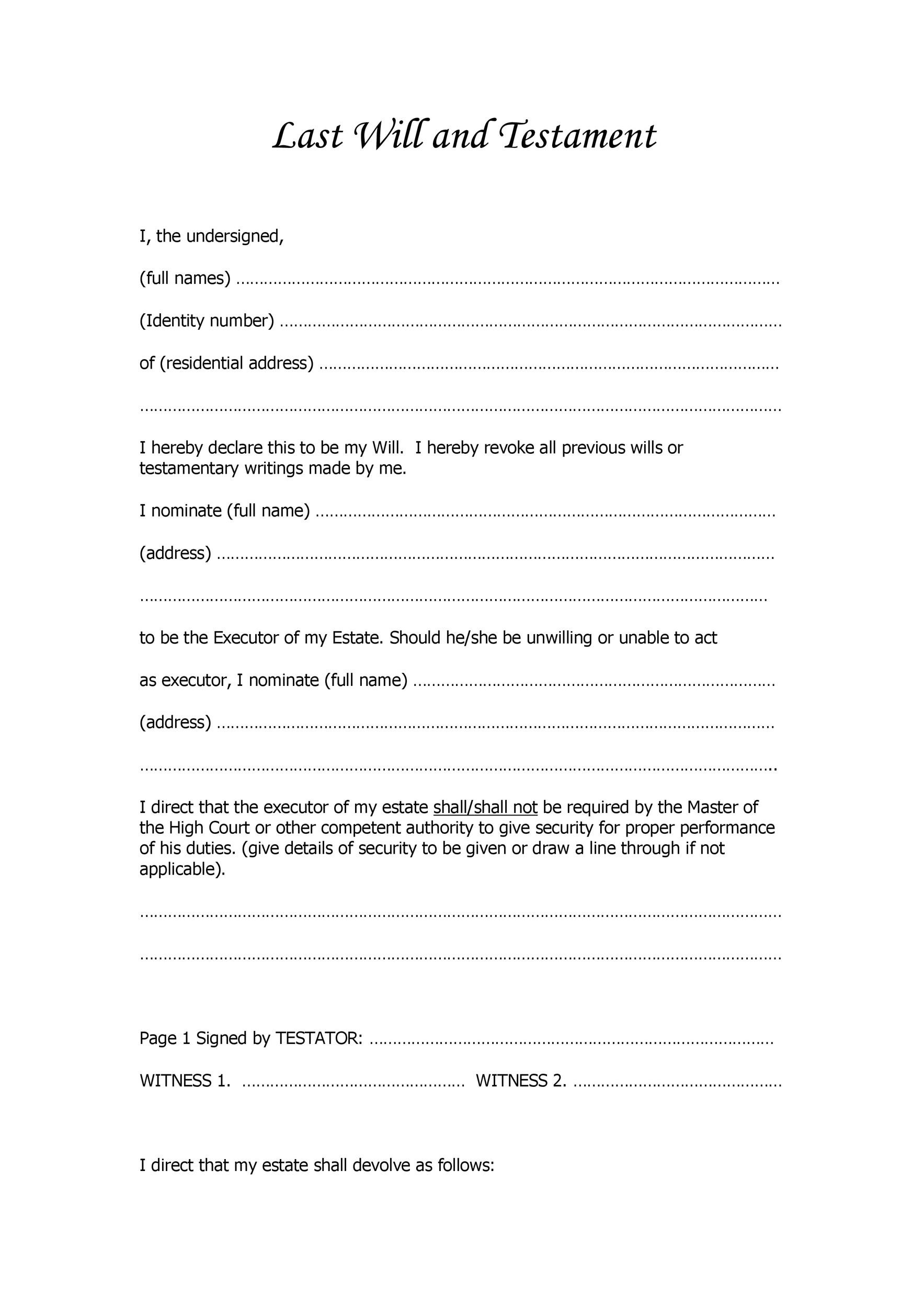 Free Last will and testament template 05