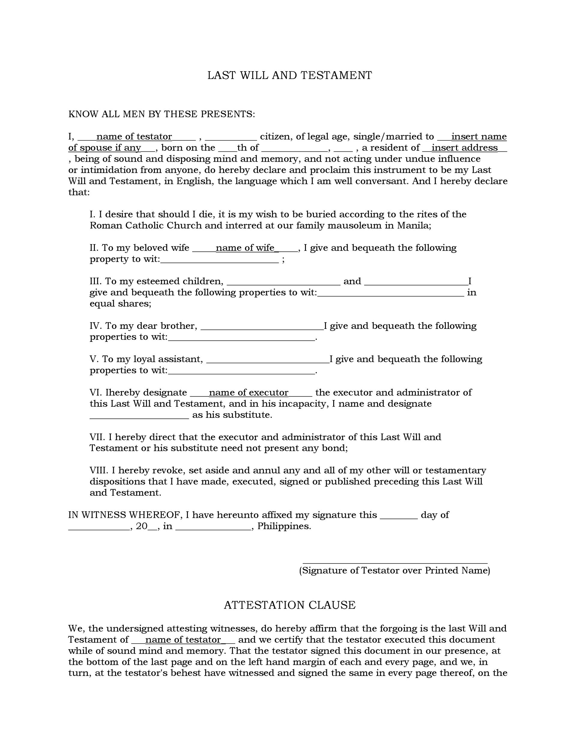 Free Last will and testament template 16