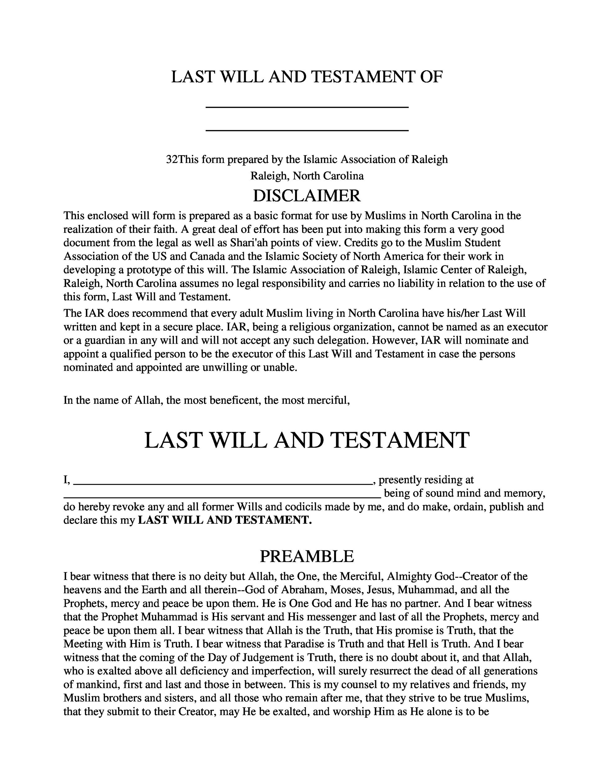 Printable Last Will And Testament