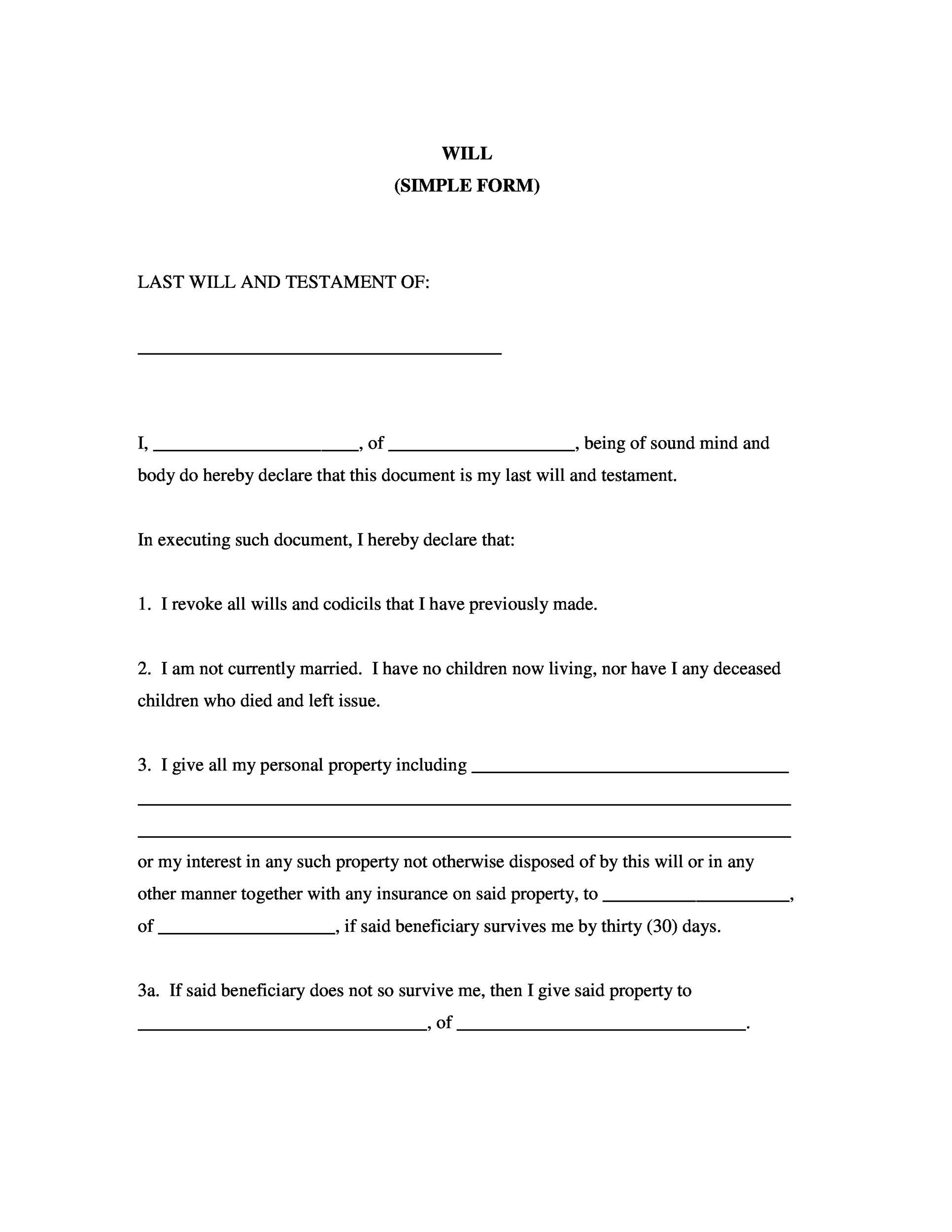 Last Will And Testament Forms Free Printable Free Last Will And Testament Template For Word