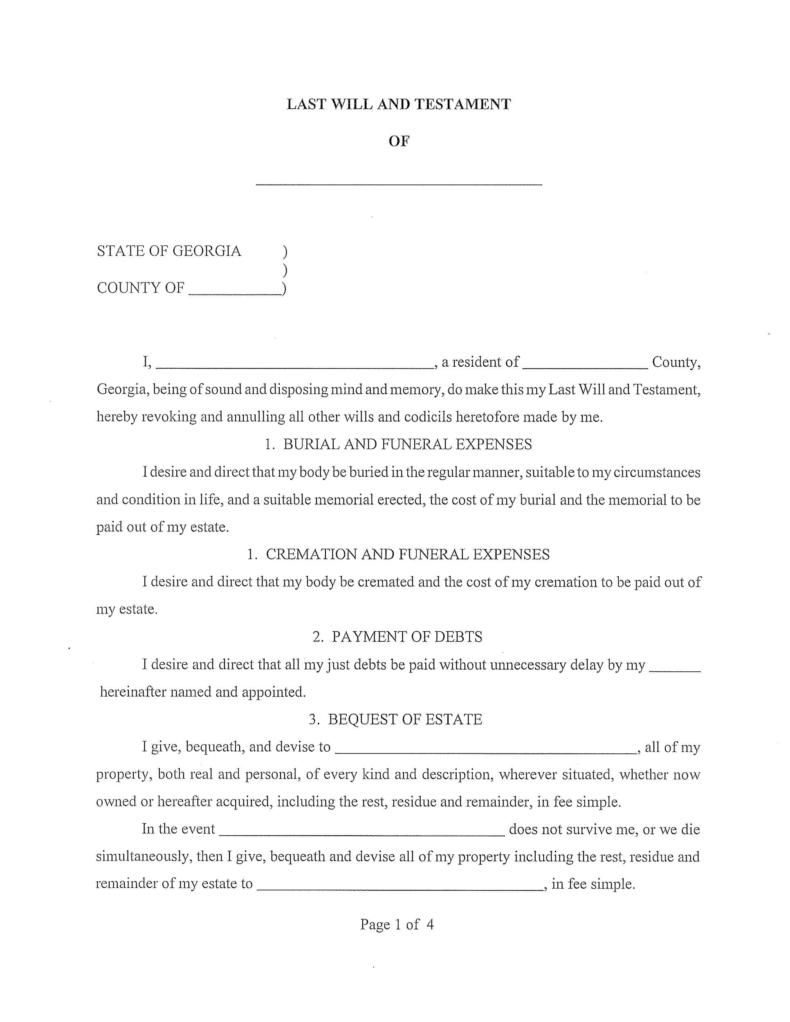 last will and testament template free download